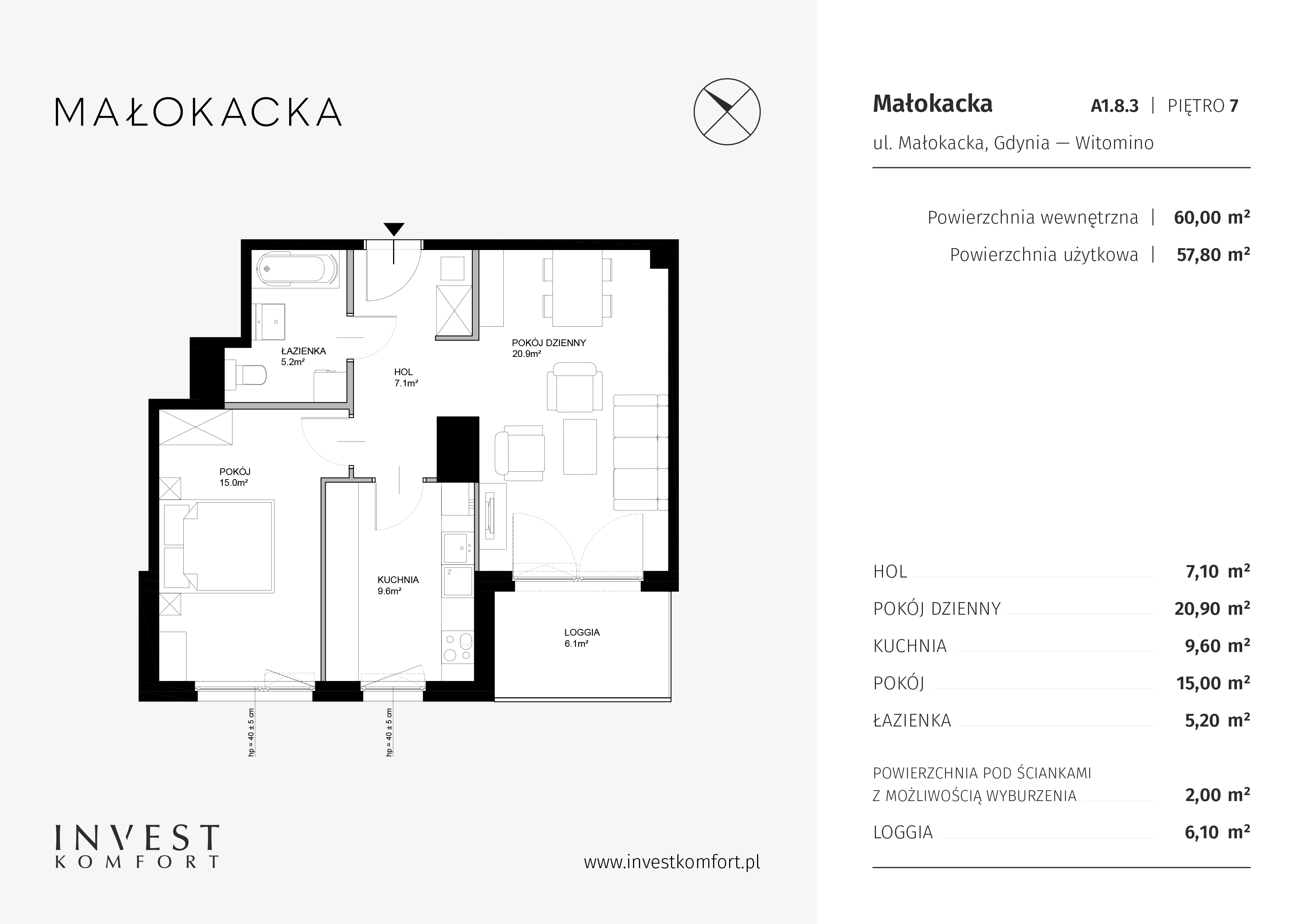 Apartament 60,00 m², piętro 7, oferta nr MALO_MALO_A1.8.3, Małokacka, Gdynia, Witomino, ul. Małokacka-idx