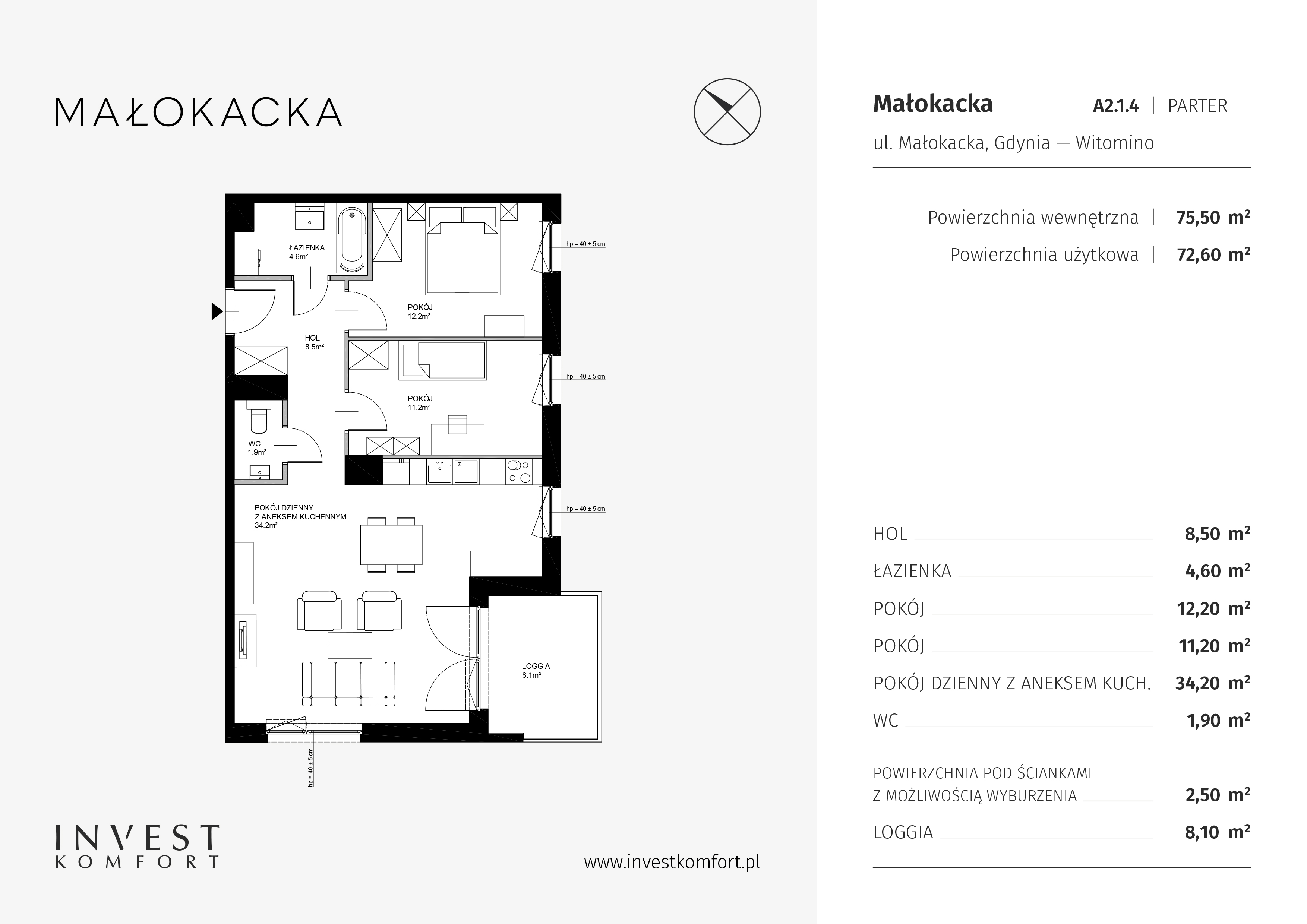 Mieszkanie 75,30 m², parter, oferta nr MALO_MALO_A2.1.4, Małokacka, Gdynia, Witomino, ul. Małokacka-idx