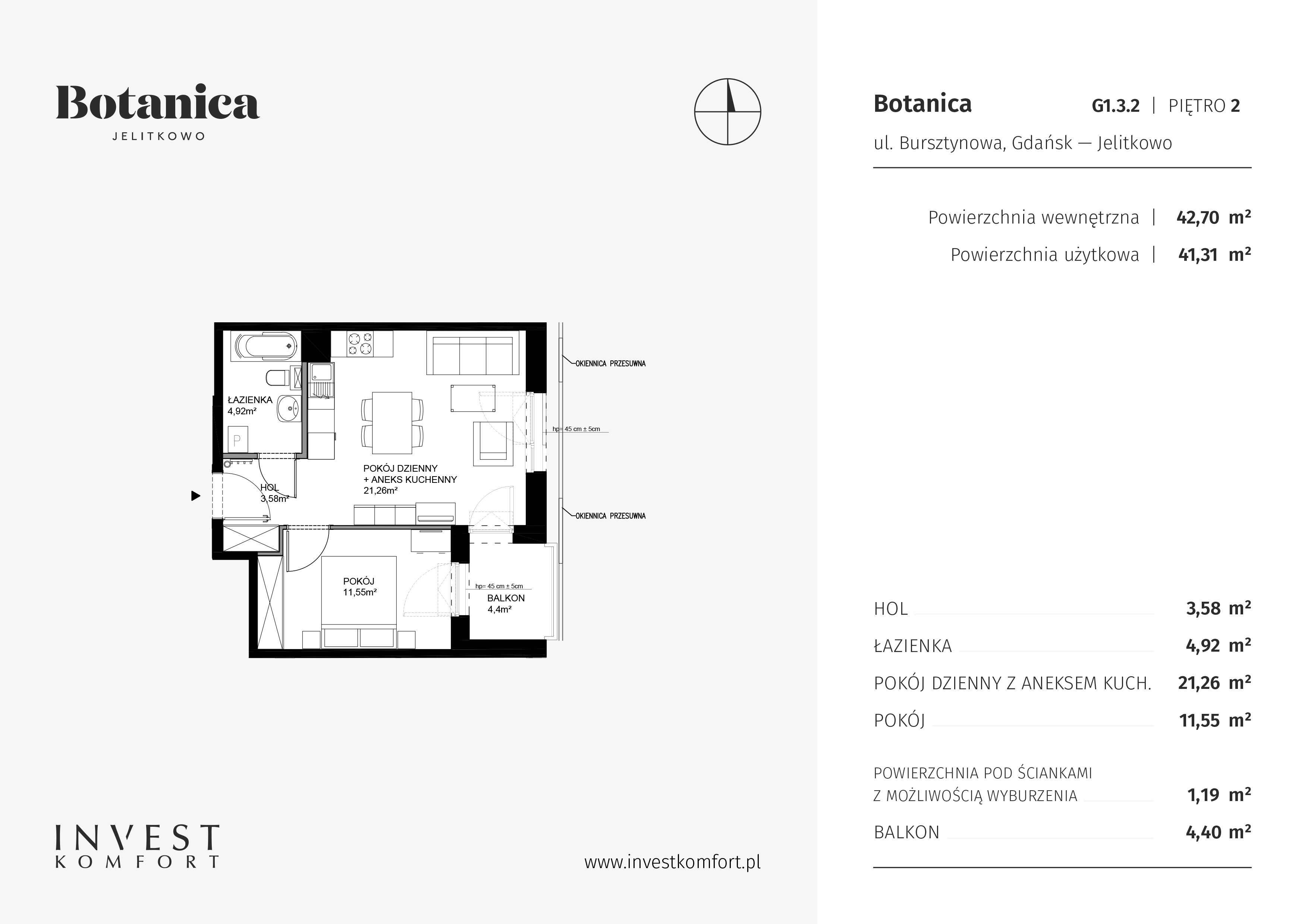 Apartament 42,70 m², piętro 2, oferta nr JELI_FGH_G1.3.2, Botanica, Gdańsk, Żabianka-Wejhera-Jelitkowo-Tysiąclecia, Jelitkowo, ul. Bursztynowa-idx