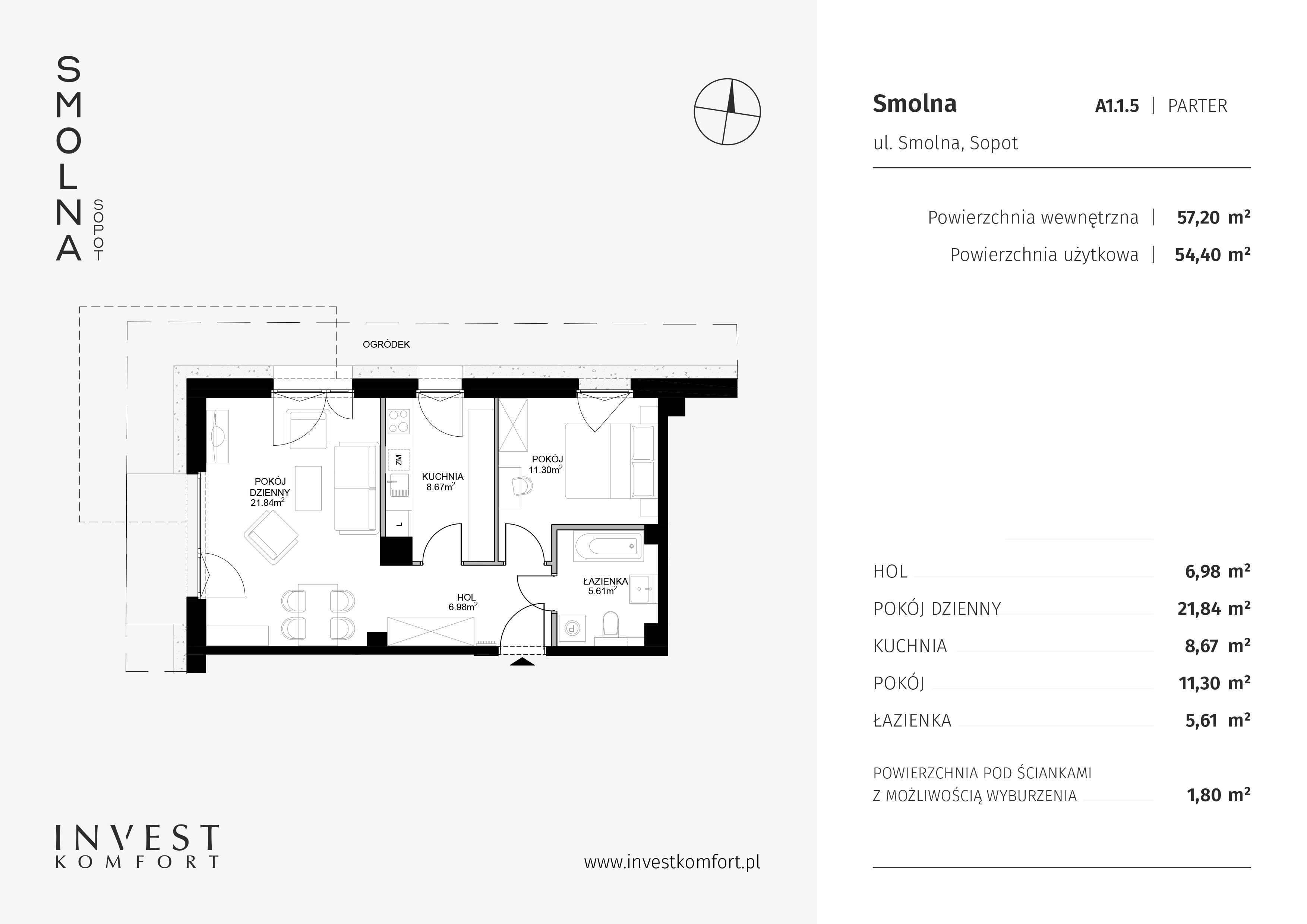 Mieszkanie 57,20 m², parter, oferta nr SMOL_ABC_A1.1.5, Smolna , Sopot, Świemirowo, ul. Smolna-idx