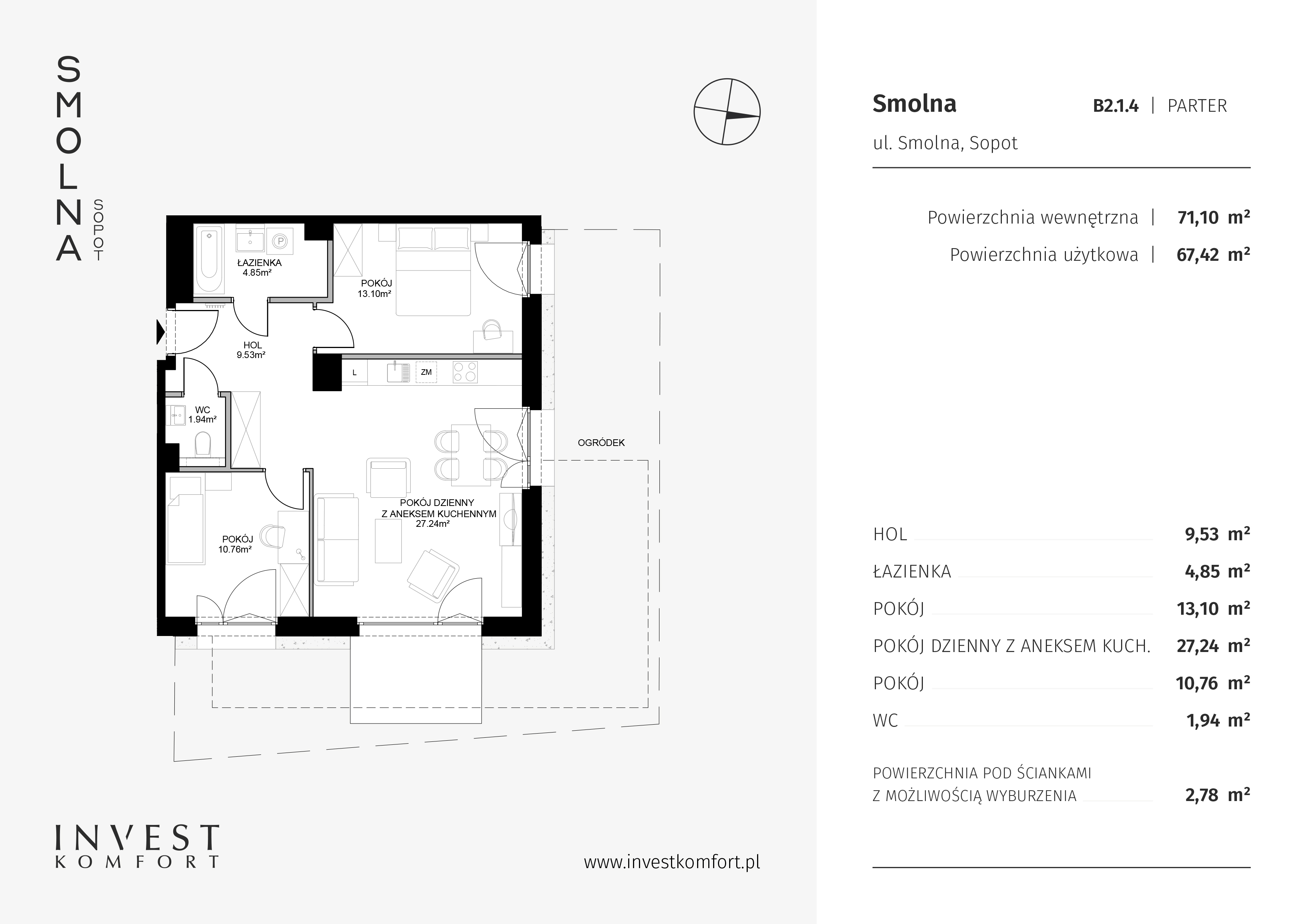 Mieszkanie 67,42 m², parter, oferta nr SMOL_ABC_B2.1.4, Smolna , Sopot, Świemirowo, ul. Smolna-idx