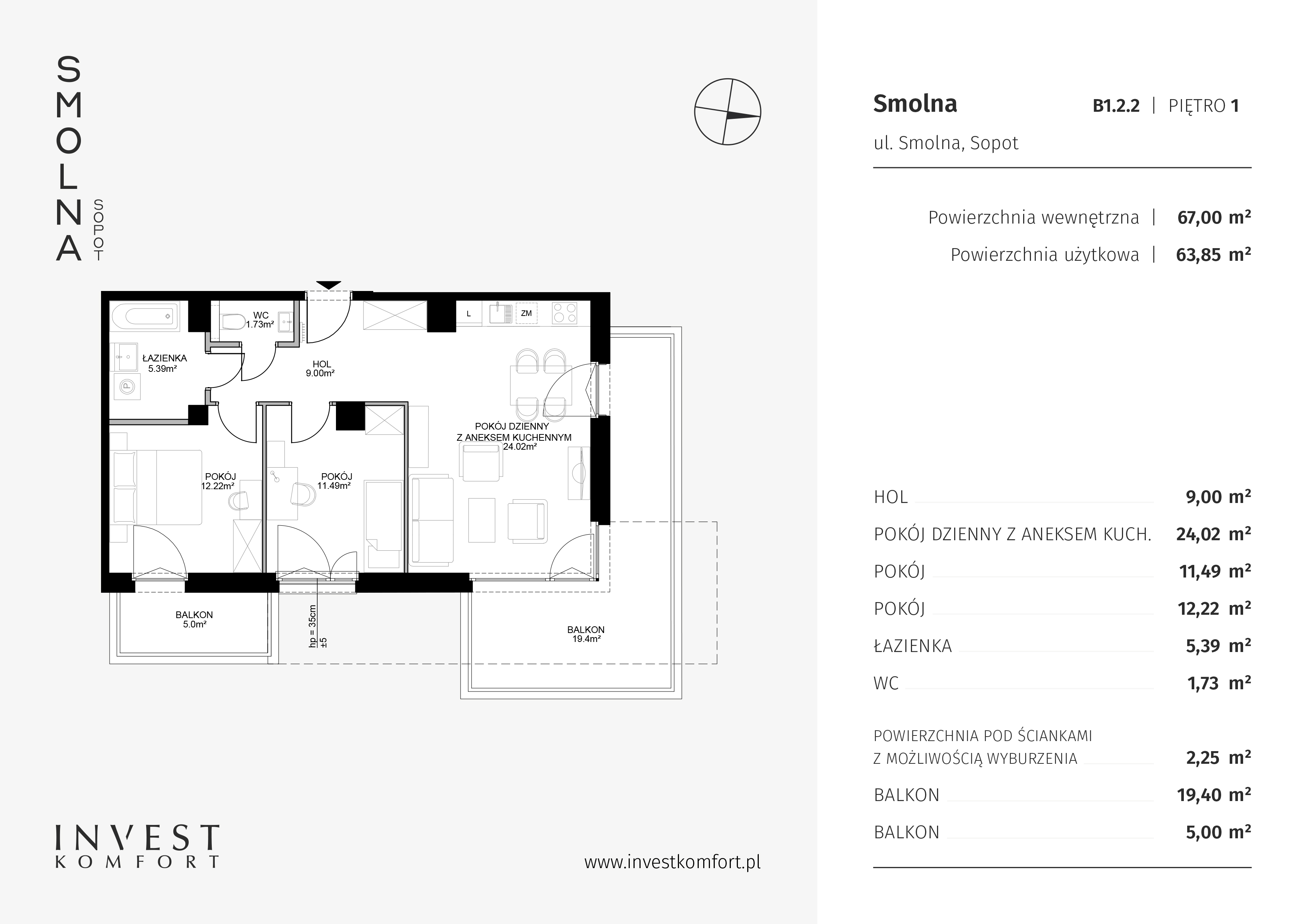 Apartament 67,00 m², piętro 1, oferta nr SMOL_ABC_B1.2.2, Smolna , Sopot, Świemirowo, ul. Smolna-idx