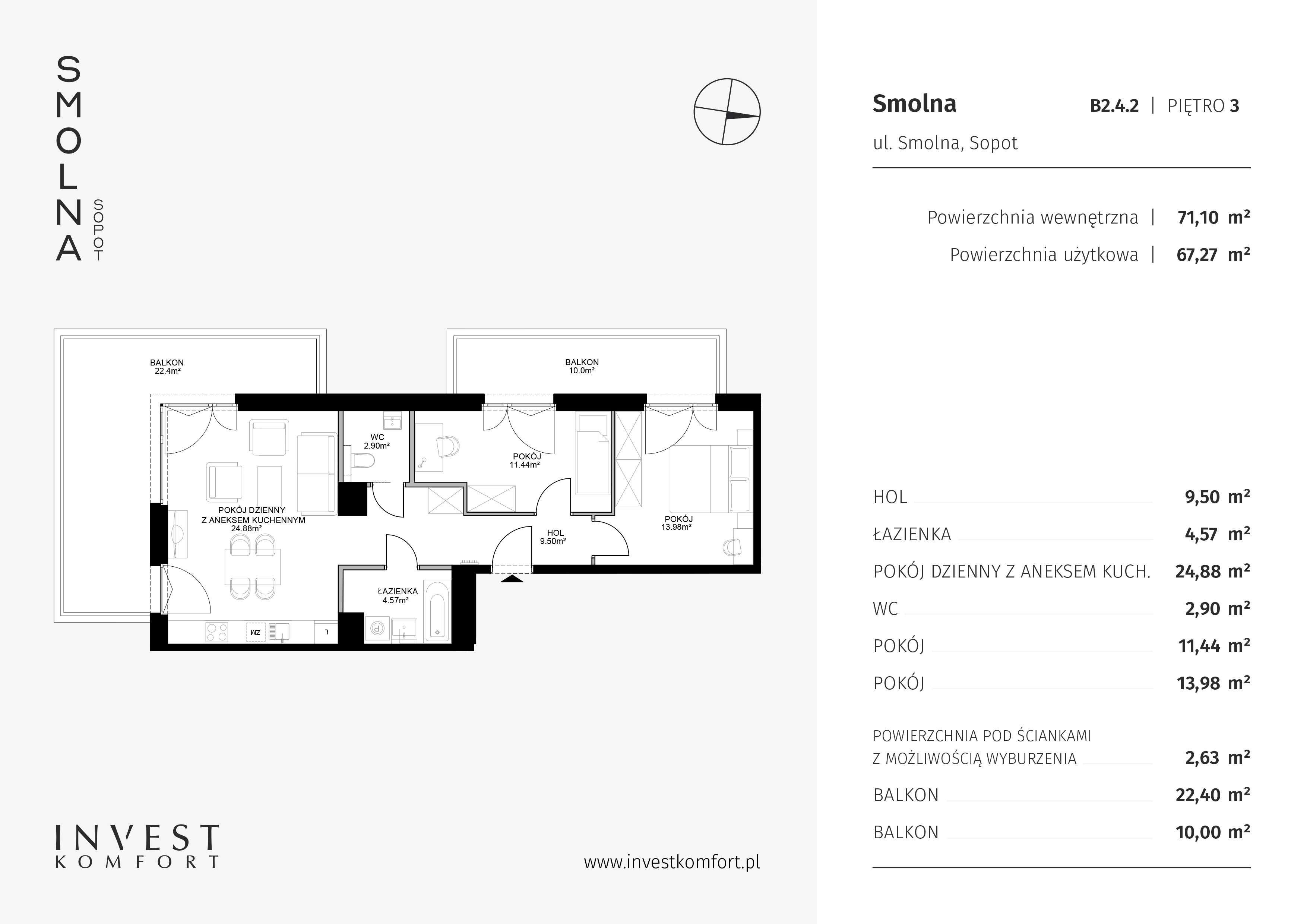 Mieszkanie 71,10 m², piętro 3, oferta nr SMOL_ABC_B2.4.2, Smolna , Sopot, Świemirowo, ul. Smolna-idx