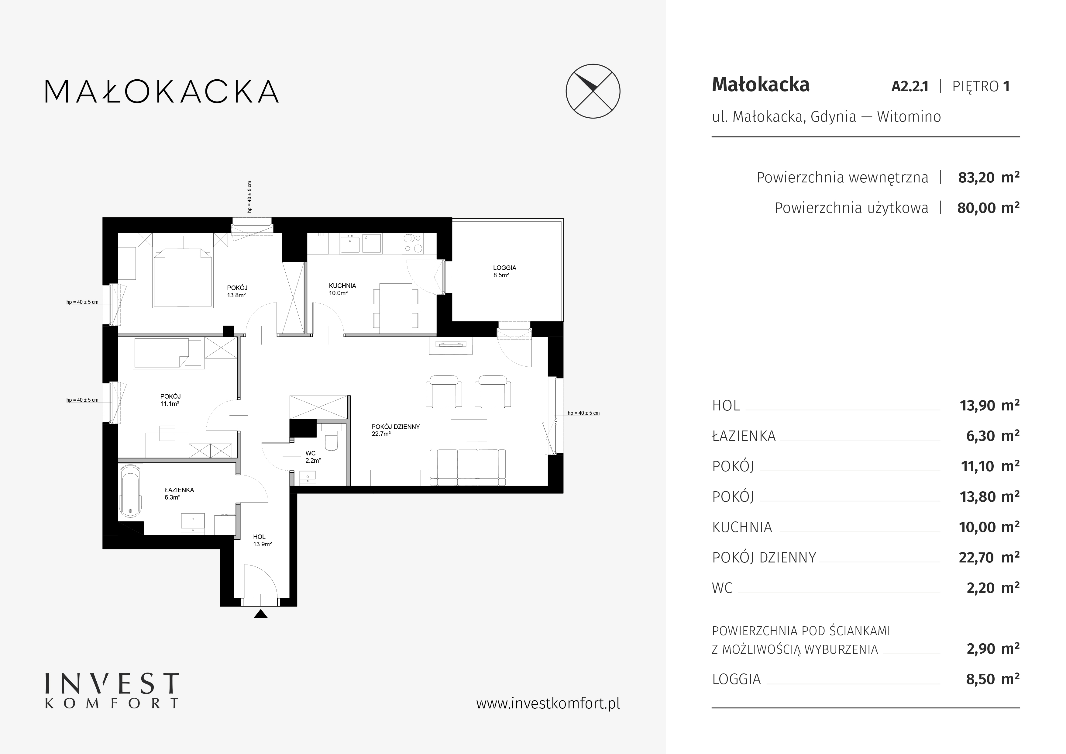 Mieszkanie 83,30 m², piętro 1, oferta nr MALO_MALO_A2.2.1, Małokacka, Gdynia, Witomino, ul. Małokacka-idx