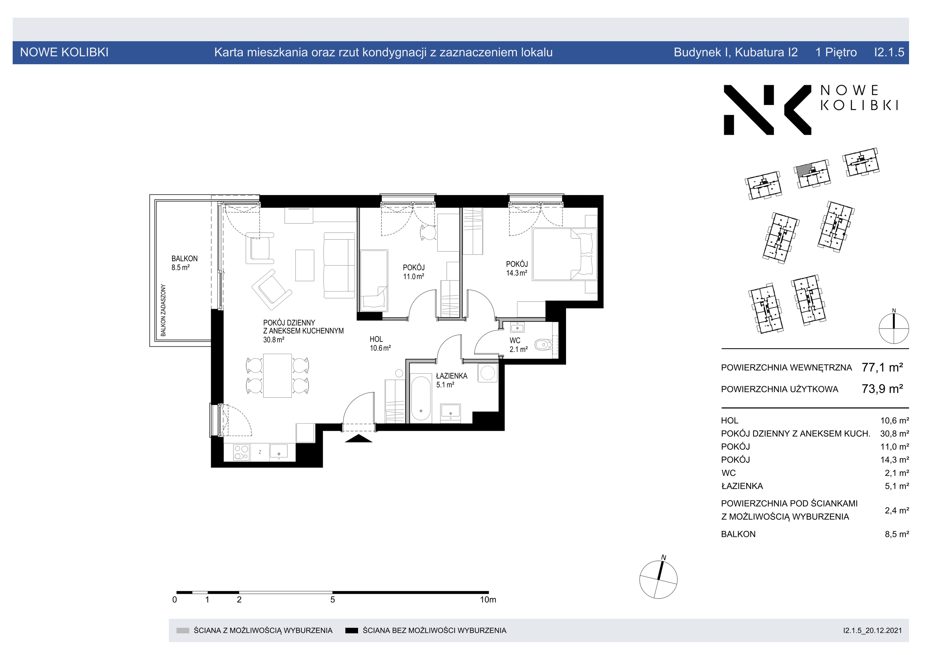 Apartament 77,10 m², piętro 1, oferta nr BER2_IJK_I2.1.5, Nowe Kolibki, Gdynia, Orłowo, Kolibki, ul. Bernadowska-idx