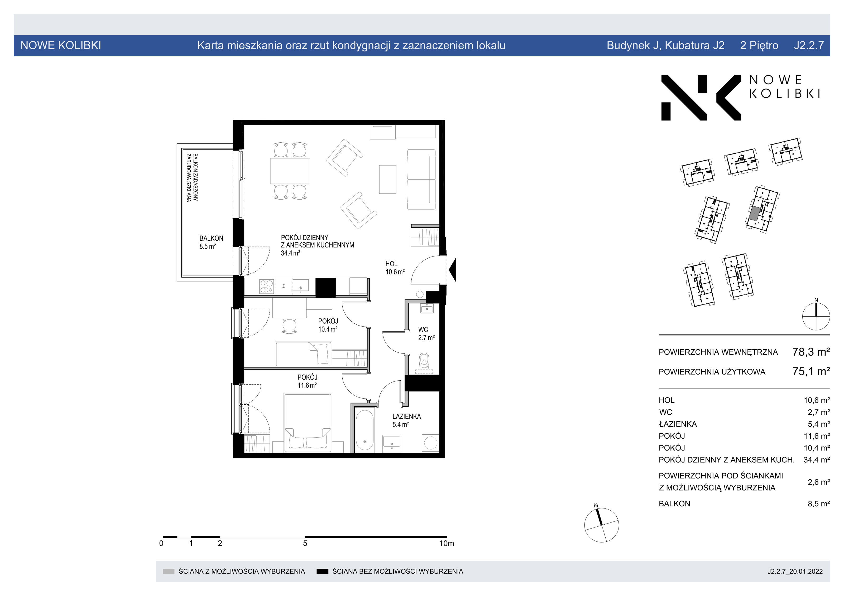 Apartament 78,30 m², piętro 2, oferta nr BER2_IJK_J2.2.7, Nowe Kolibki, Gdynia, Orłowo, Kolibki, ul. Bernadowska-idx