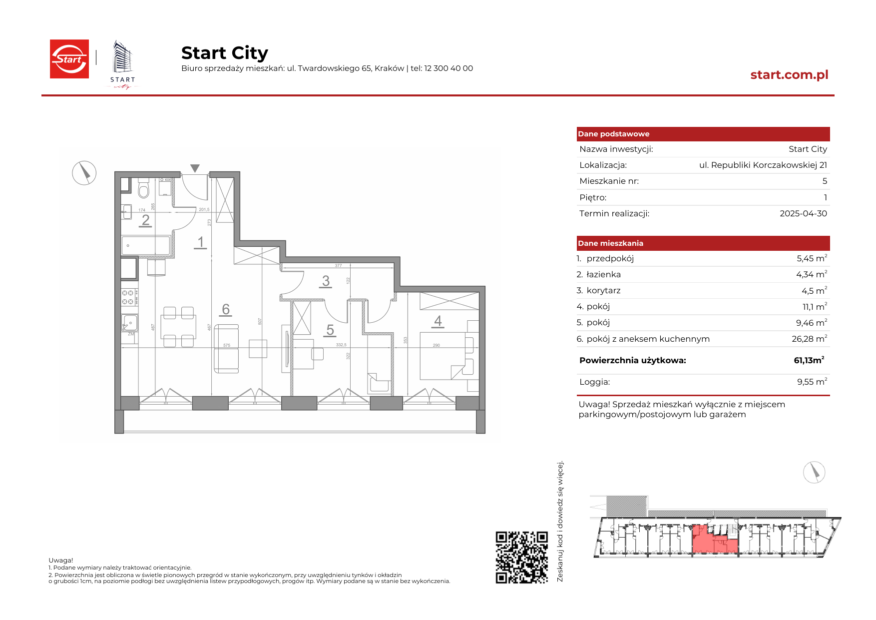 Mieszkanie 61,13 m², piętro 1, oferta nr 21/5, Start City, Kraków, Bieżanów-Prokocim, ul. Republiki Korczakowskiej 21-idx