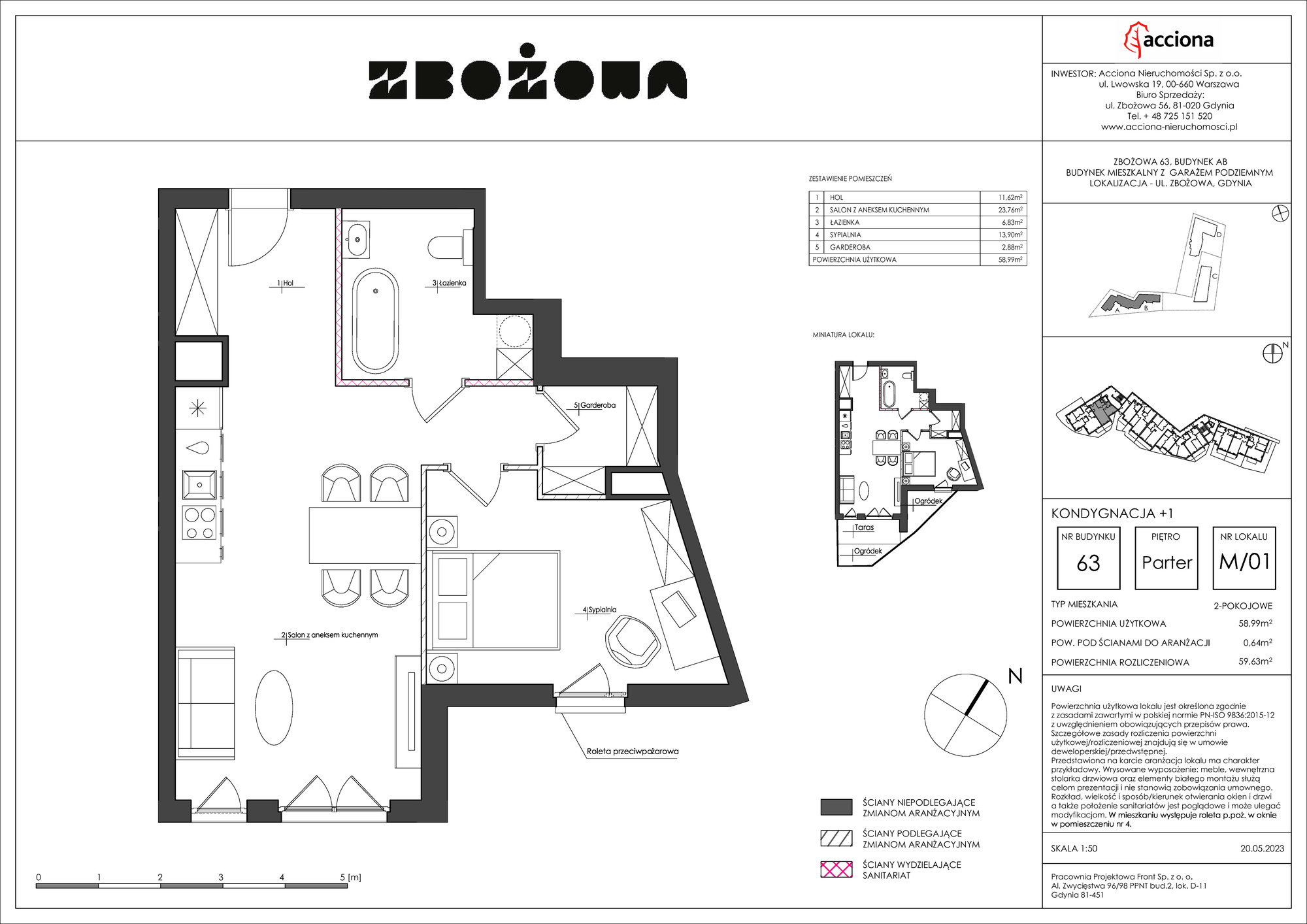 Mieszkanie 59,63 m², parter, oferta nr 63.1, Zbożowa, Gdynia, Cisowa, ul. Zbożowa-idx