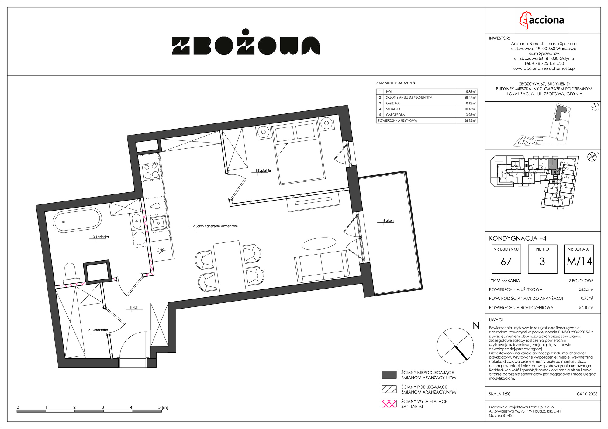 Mieszkanie 57,10 m², piętro 3, oferta nr 67.14, Zbożowa, Gdynia, Cisowa, ul. Zbożowa-idx