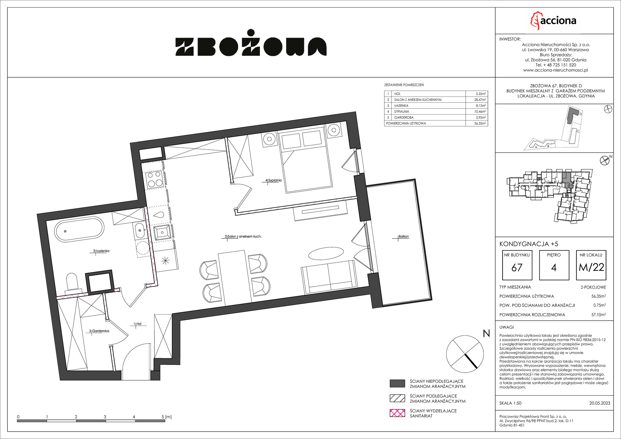 Mieszkanie 57,10 m², piętro 4, oferta nr 67.22, Zbożowa, Gdynia, Cisowa, ul. Zbożowa-idx