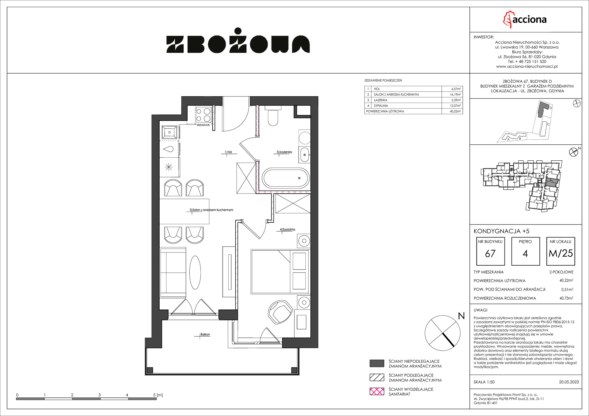 Mieszkanie 40,73 m², piętro 4, oferta nr 67.25, Zbożowa, Gdynia, Cisowa, ul. Zbożowa-idx