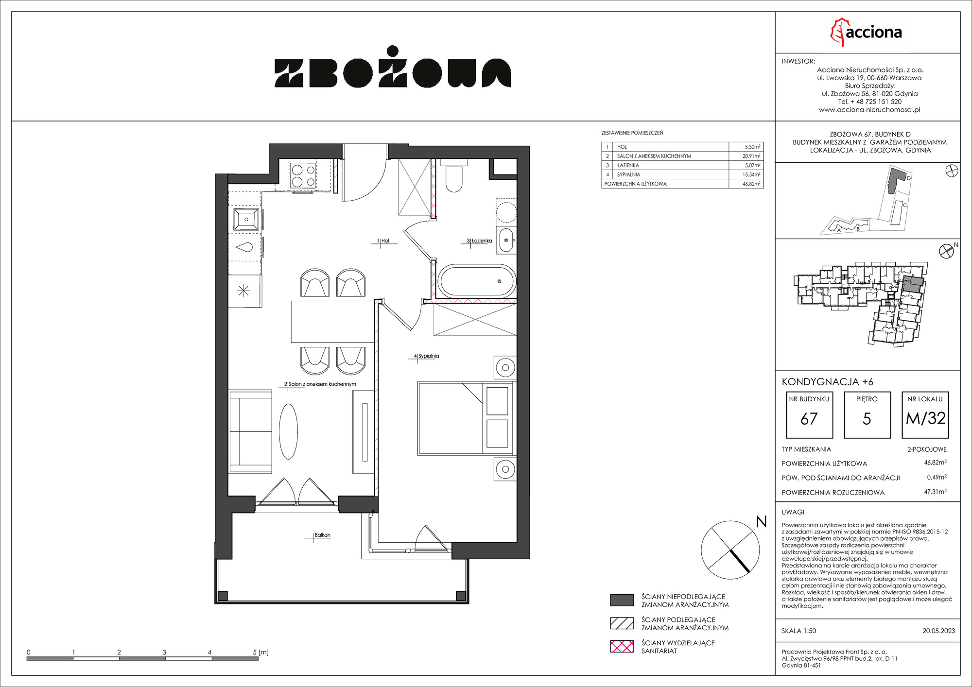 Mieszkanie 47,31 m², piętro 5, oferta nr 67.32, Zbożowa, Gdynia, Cisowa, ul. Zbożowa-idx