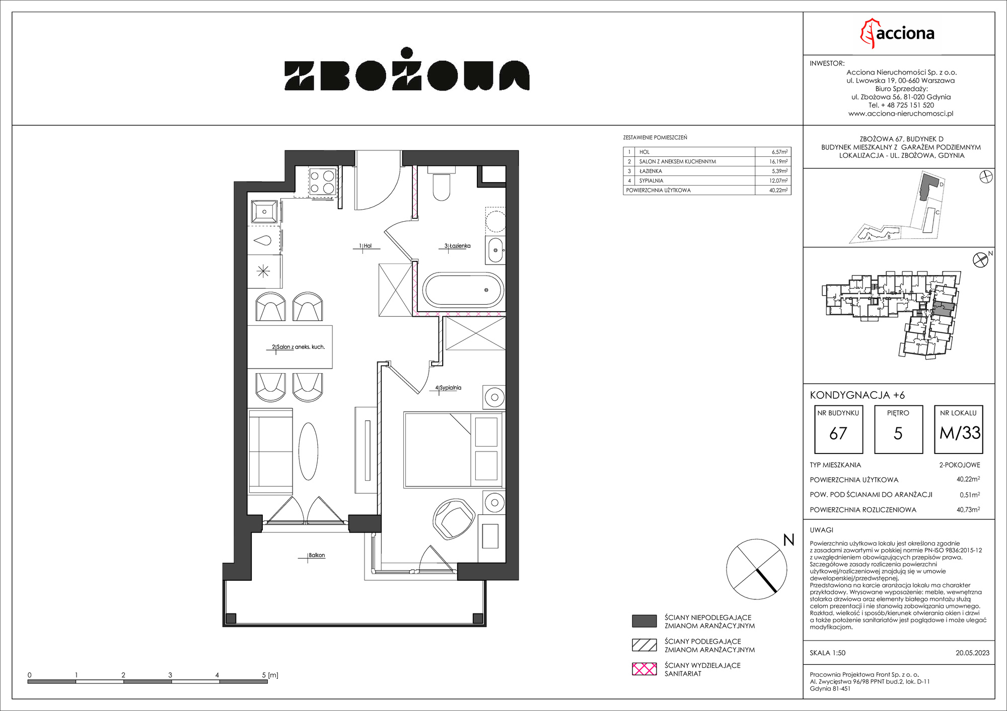 Mieszkanie 40,73 m², piętro 5, oferta nr 67.33, Zbożowa, Gdynia, Cisowa, ul. Zbożowa-idx