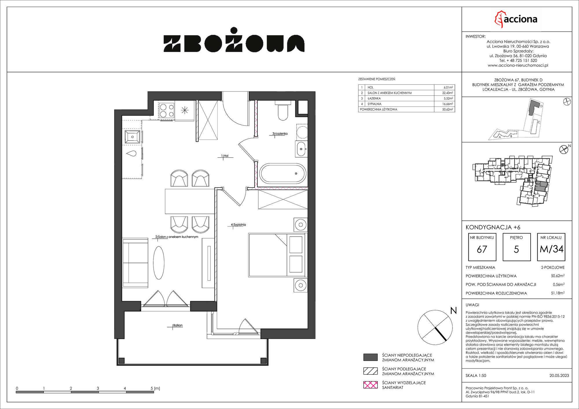 Mieszkanie 51,18 m², piętro 5, oferta nr 67.34, Zbożowa, Gdynia, Cisowa, ul. Zbożowa-idx