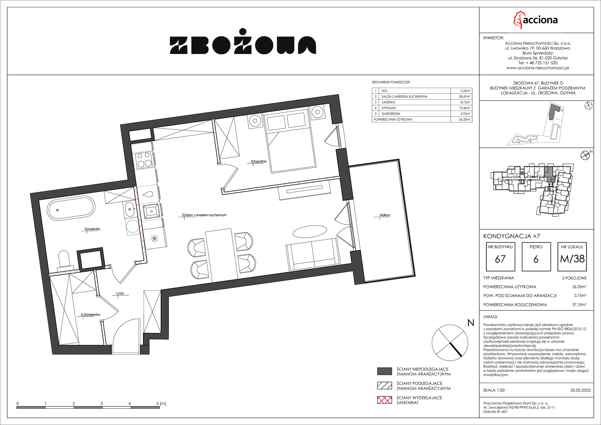 Mieszkanie 57,10 m², piętro 6, oferta nr 67.38, Zbożowa, Gdynia, Cisowa, ul. Zbożowa-idx