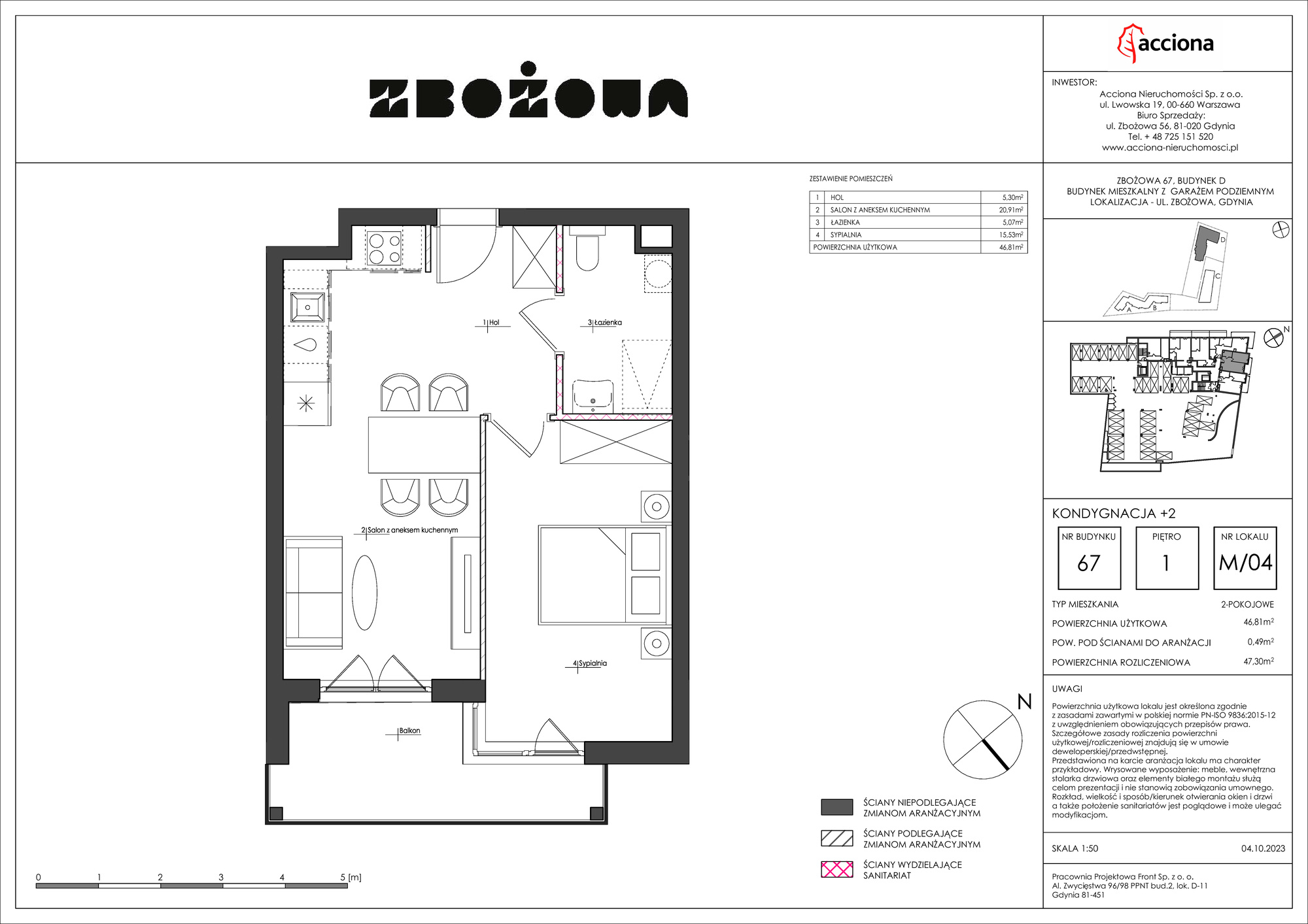 Mieszkanie 47,30 m², piętro 1, oferta nr 67.4, Zbożowa, Gdynia, Cisowa, ul. Zbożowa-idx