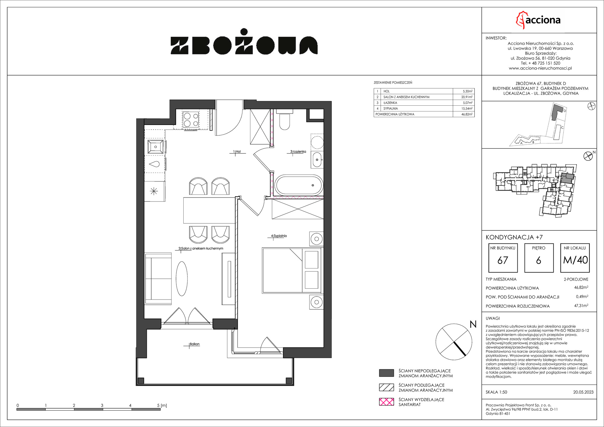 Mieszkanie 47,31 m², piętro 6, oferta nr 67.40, Zbożowa, Gdynia, Cisowa, ul. Zbożowa-idx