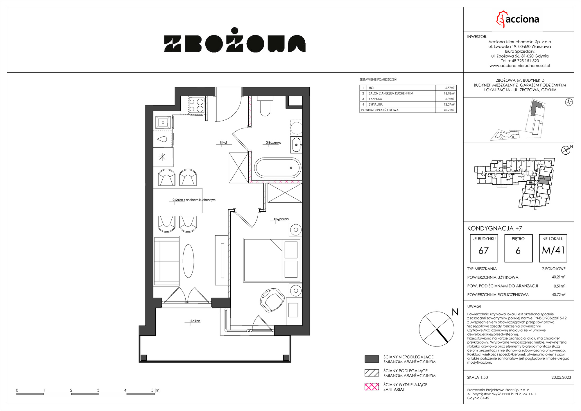 Mieszkanie 40,72 m², piętro 6, oferta nr 67.41, Zbożowa, Gdynia, Cisowa, ul. Zbożowa-idx