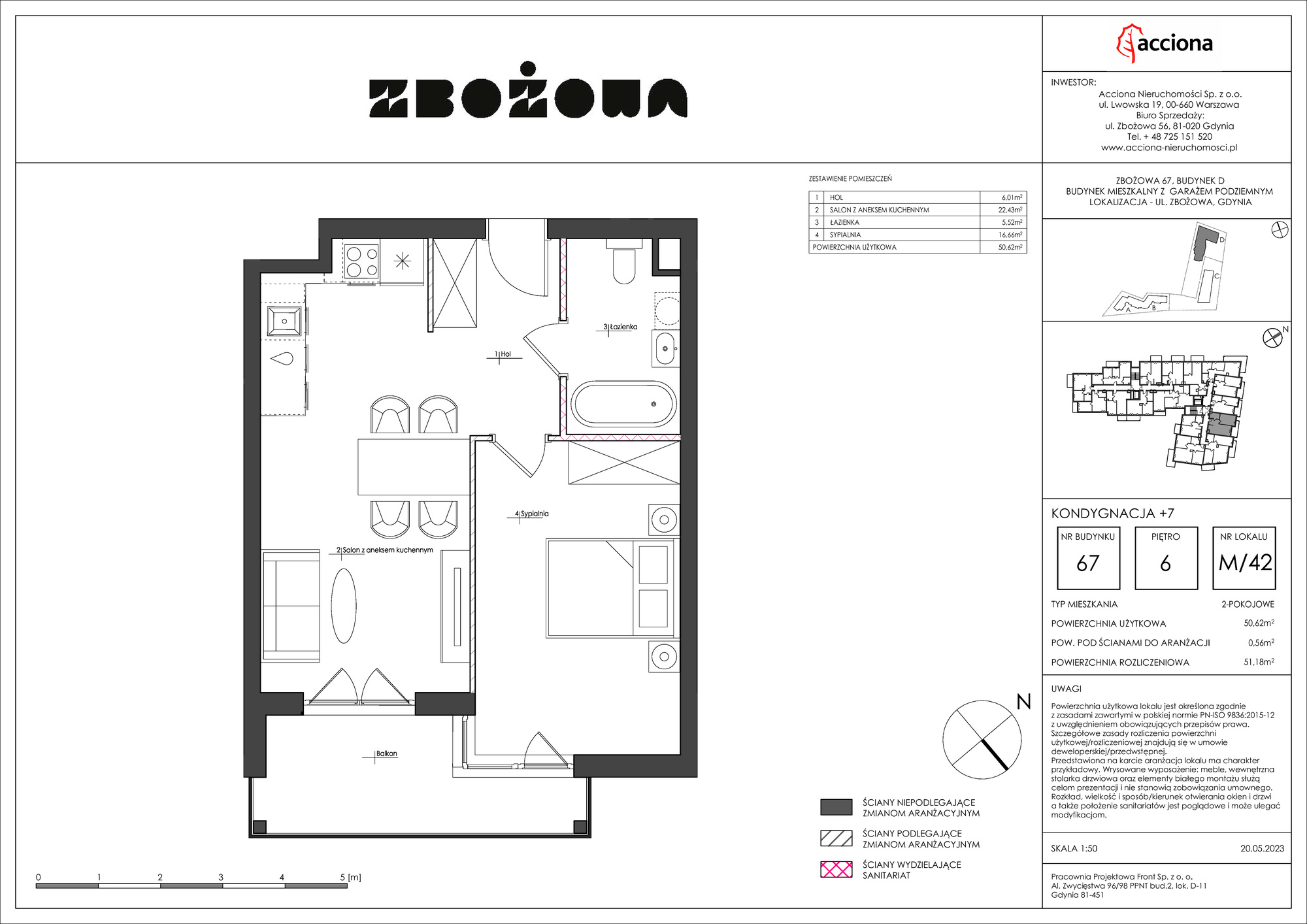 Mieszkanie 51,18 m², piętro 6, oferta nr 67.42, Zbożowa, Gdynia, Cisowa, ul. Zbożowa-idx