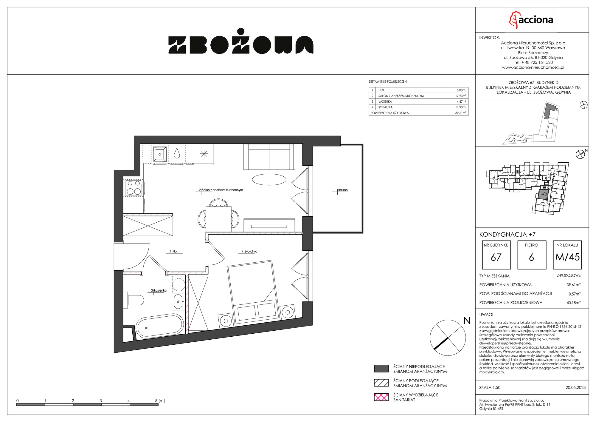 Mieszkanie 40,18 m², piętro 6, oferta nr 67.45, Zbożowa, Gdynia, Cisowa, ul. Zbożowa-idx