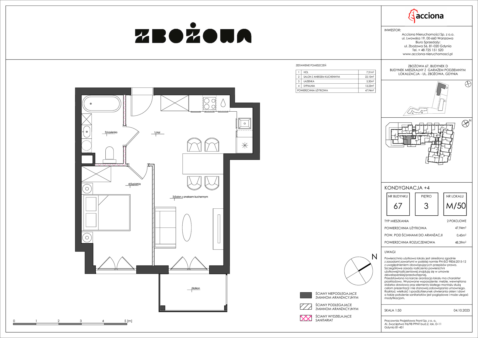 Mieszkanie 48,39 m², piętro 3, oferta nr 67.50, Zbożowa, Gdynia, Cisowa, ul. Zbożowa-idx