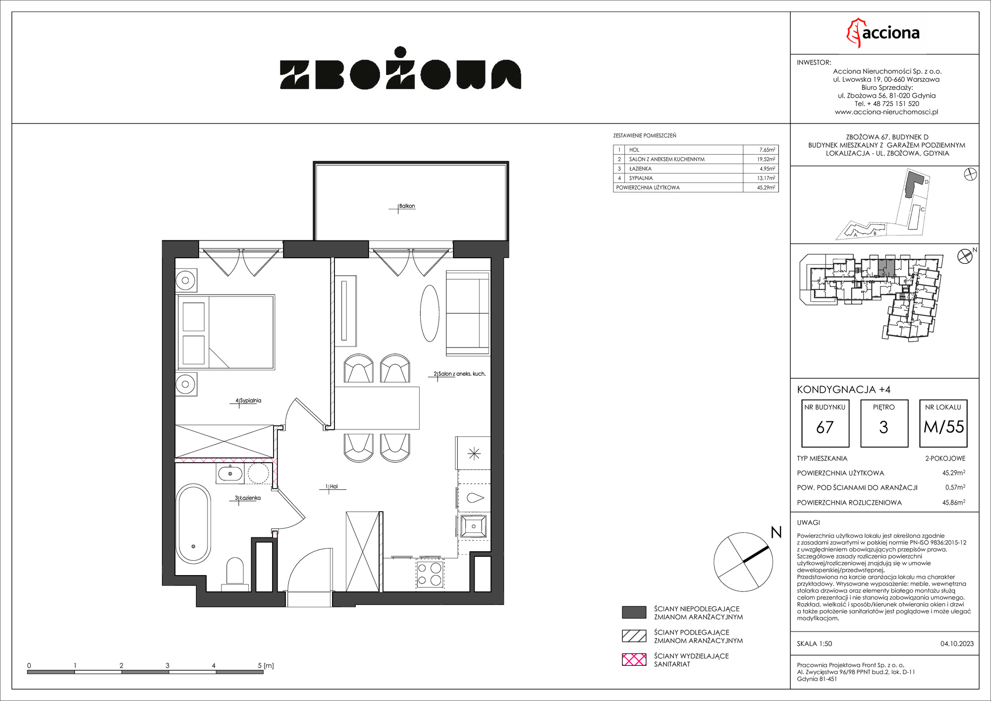 Mieszkanie 45,86 m², piętro 3, oferta nr 67.55, Zbożowa, Gdynia, Cisowa, ul. Zbożowa-idx