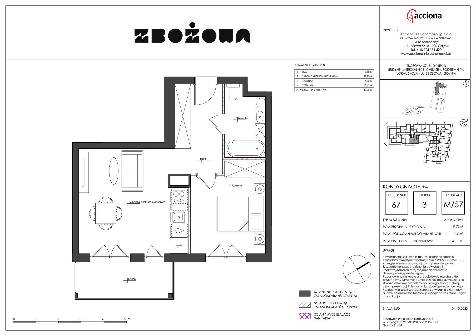 Mieszkanie 48,10 m², piętro 3, oferta nr 67.57, Zbożowa, Gdynia, Cisowa, ul. Zbożowa-idx