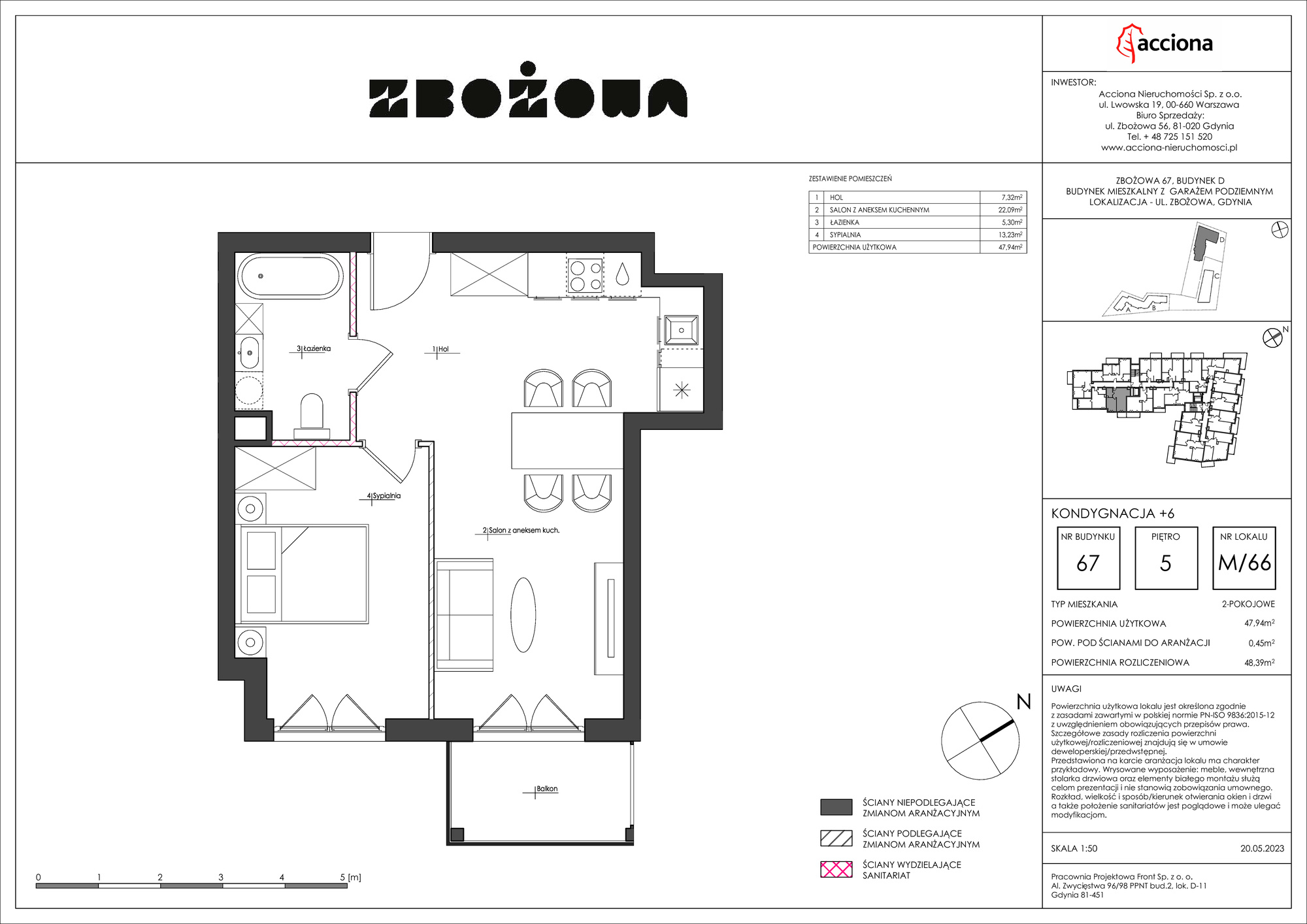 Mieszkanie 48,39 m², piętro 5, oferta nr 67.66, Zbożowa, Gdynia, Cisowa, ul. Zbożowa-idx