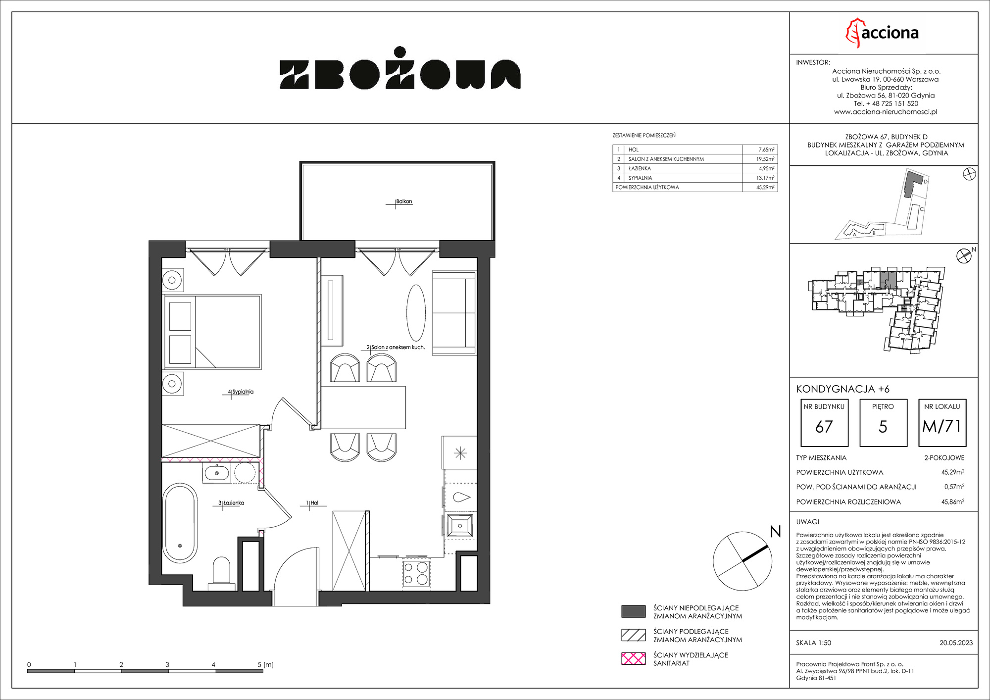 Mieszkanie 45,86 m², piętro 5, oferta nr 67.71, Zbożowa, Gdynia, Cisowa, ul. Zbożowa-idx