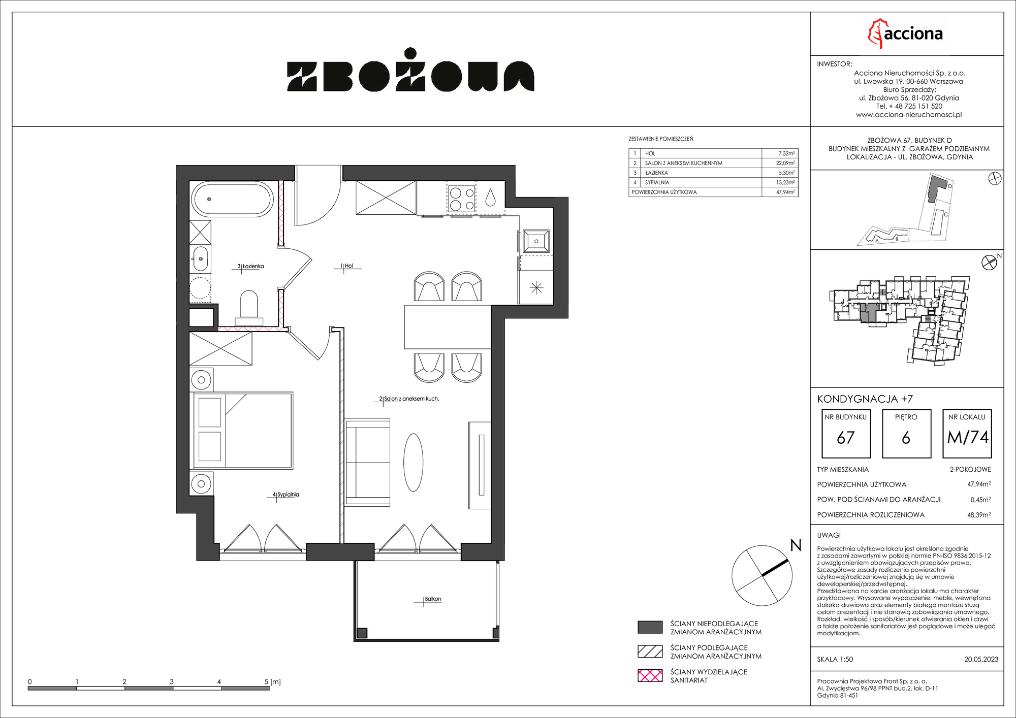 Mieszkanie 48,39 m², piętro 6, oferta nr 67.74, Zbożowa, Gdynia, Cisowa, ul. Zbożowa-idx