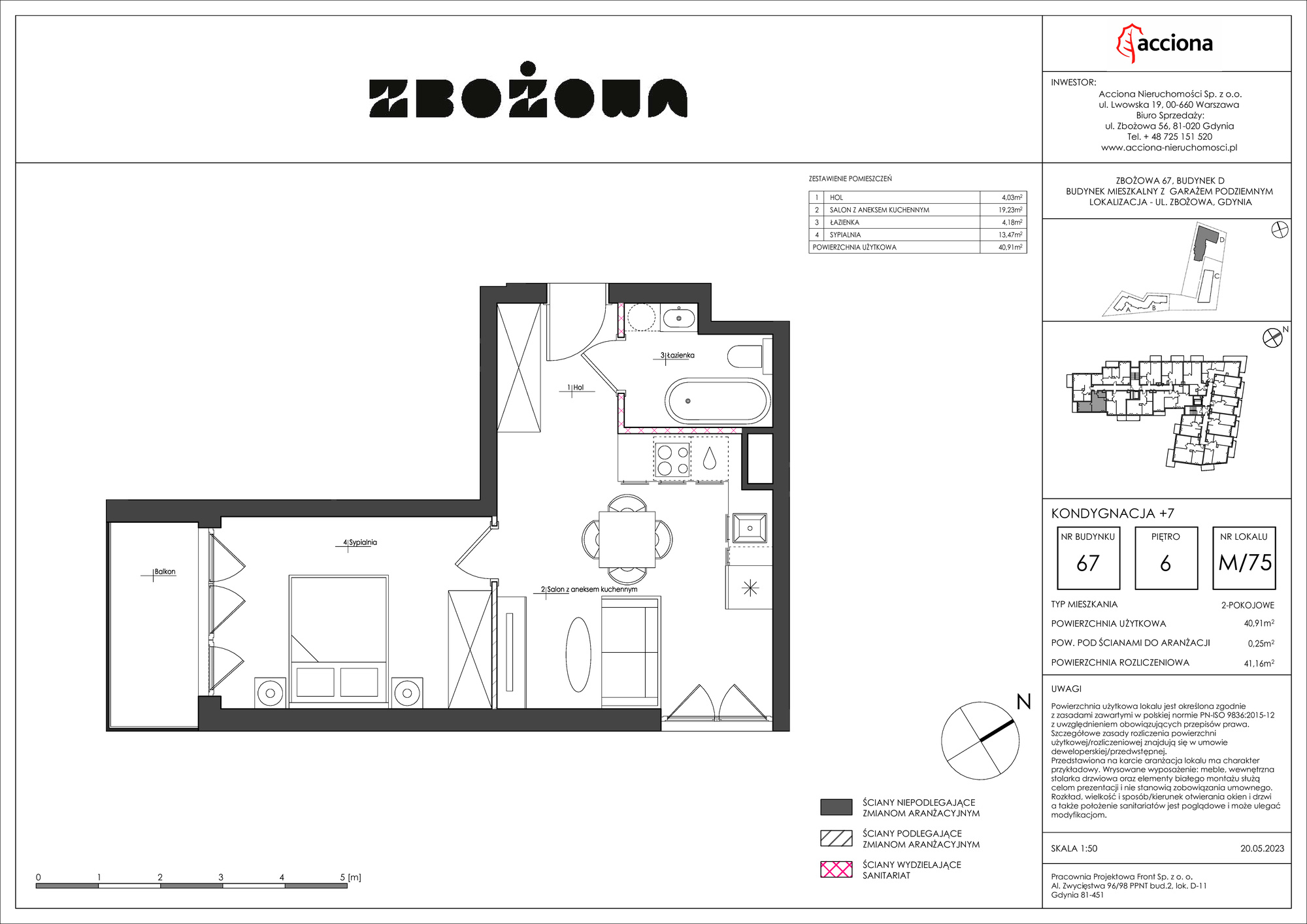 Mieszkanie 41,16 m², piętro 6, oferta nr 67.75, Zbożowa, Gdynia, Cisowa, ul. Zbożowa-idx