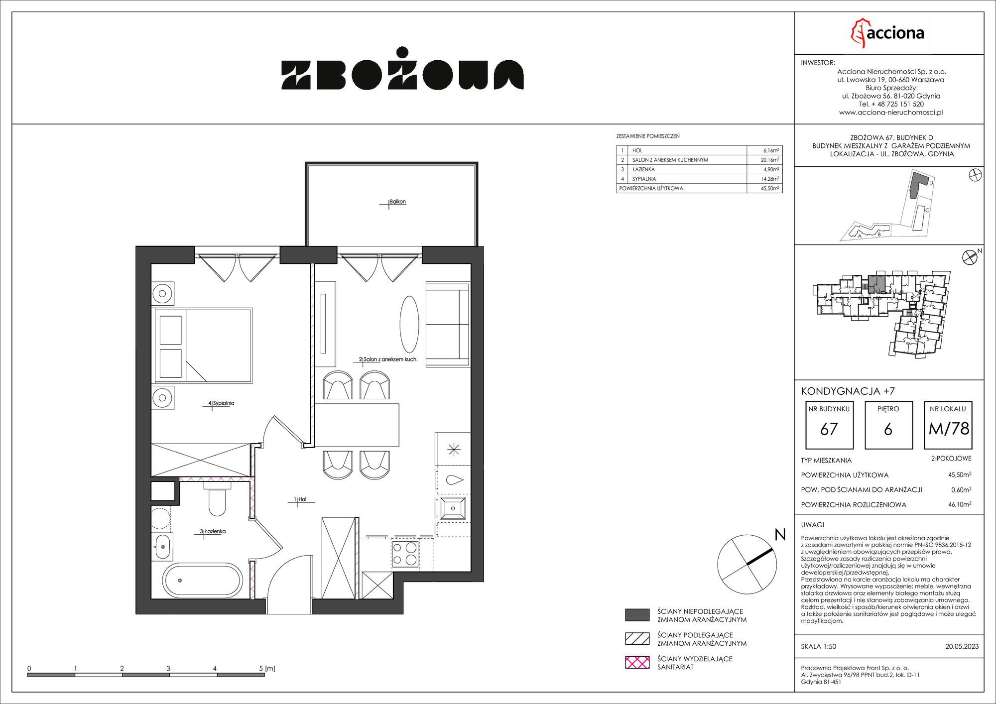 Mieszkanie 46,10 m², piętro 6, oferta nr 67.78, Zbożowa, Gdynia, Cisowa, ul. Zbożowa-idx