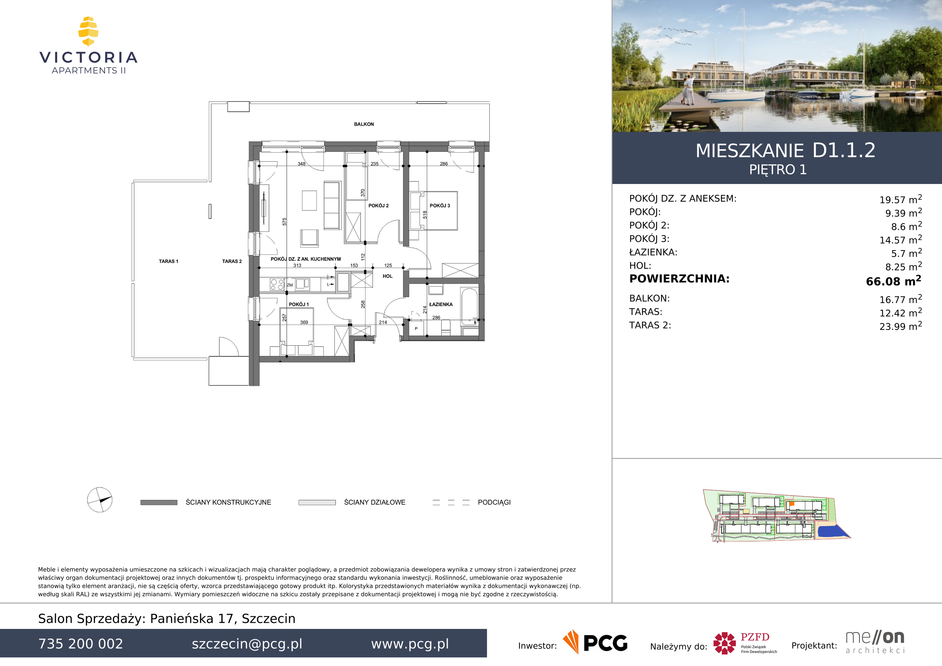 Apartament 51,51 m², piętro 1, oferta nr D1.1.2, Victoria Apartments II, Szczecin, Prawobrzeże, Dąbie, ul. Przestrzenna-idx