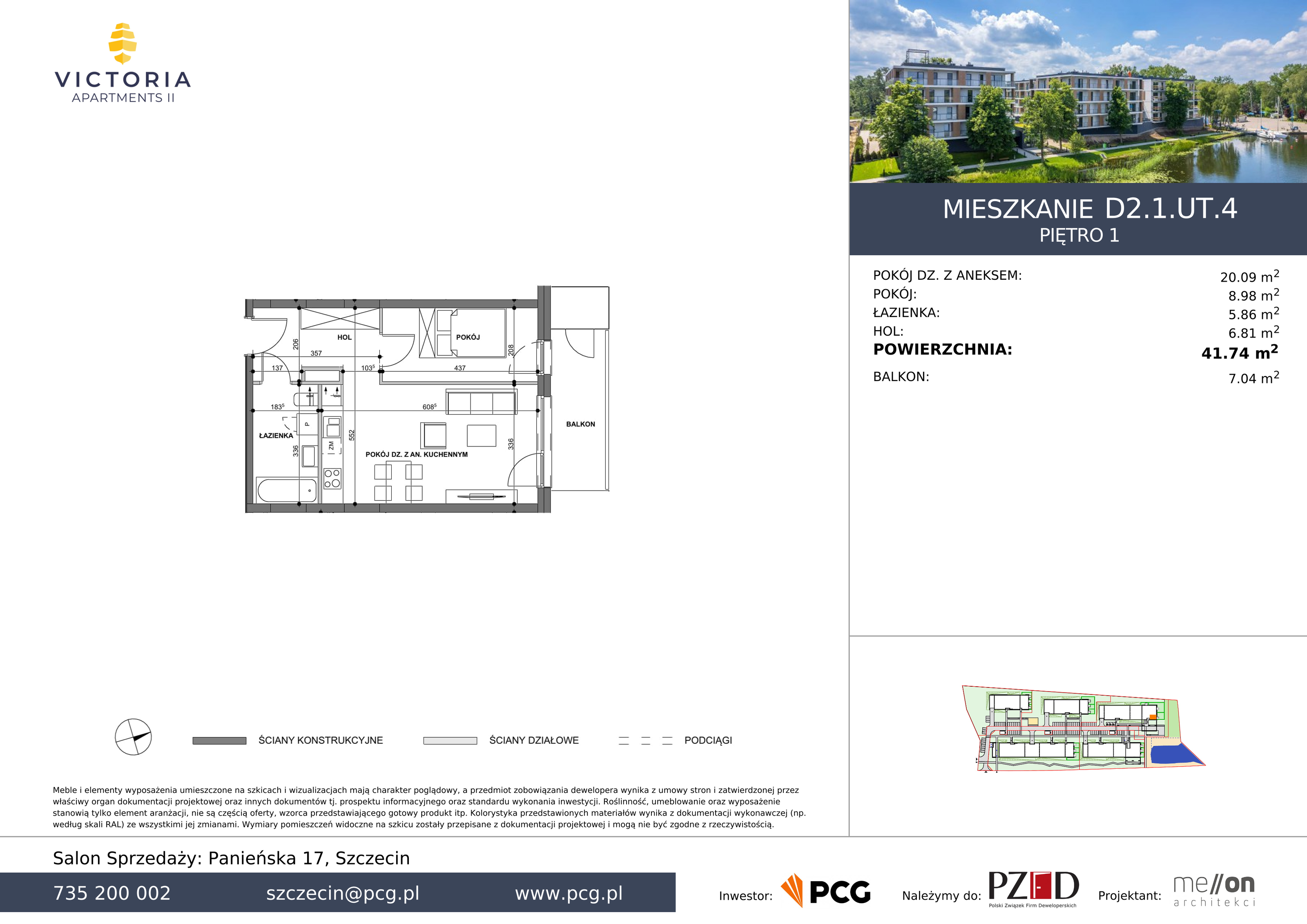 Apartament 42,29 m², piętro 1, oferta nr D2.1.UT.4, Victoria Apartments II, Szczecin, Prawobrzeże, Dąbie, ul. Przestrzenna-idx