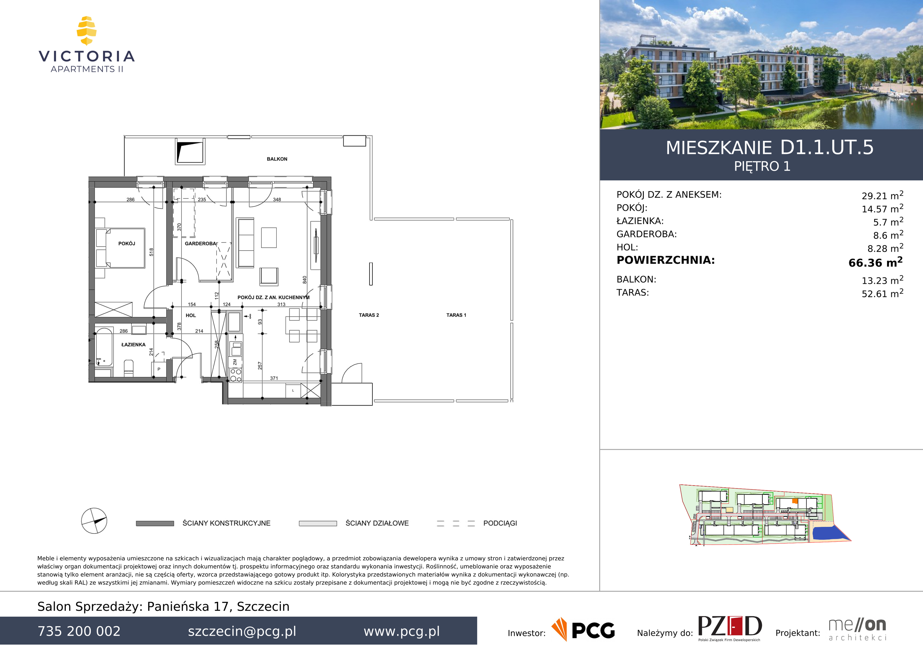 Apartament 66,36 m², piętro 1, oferta nr D1.1.UT.5, Victoria Apartments II, Szczecin, Prawobrzeże, Dąbie, ul. Przestrzenna-idx