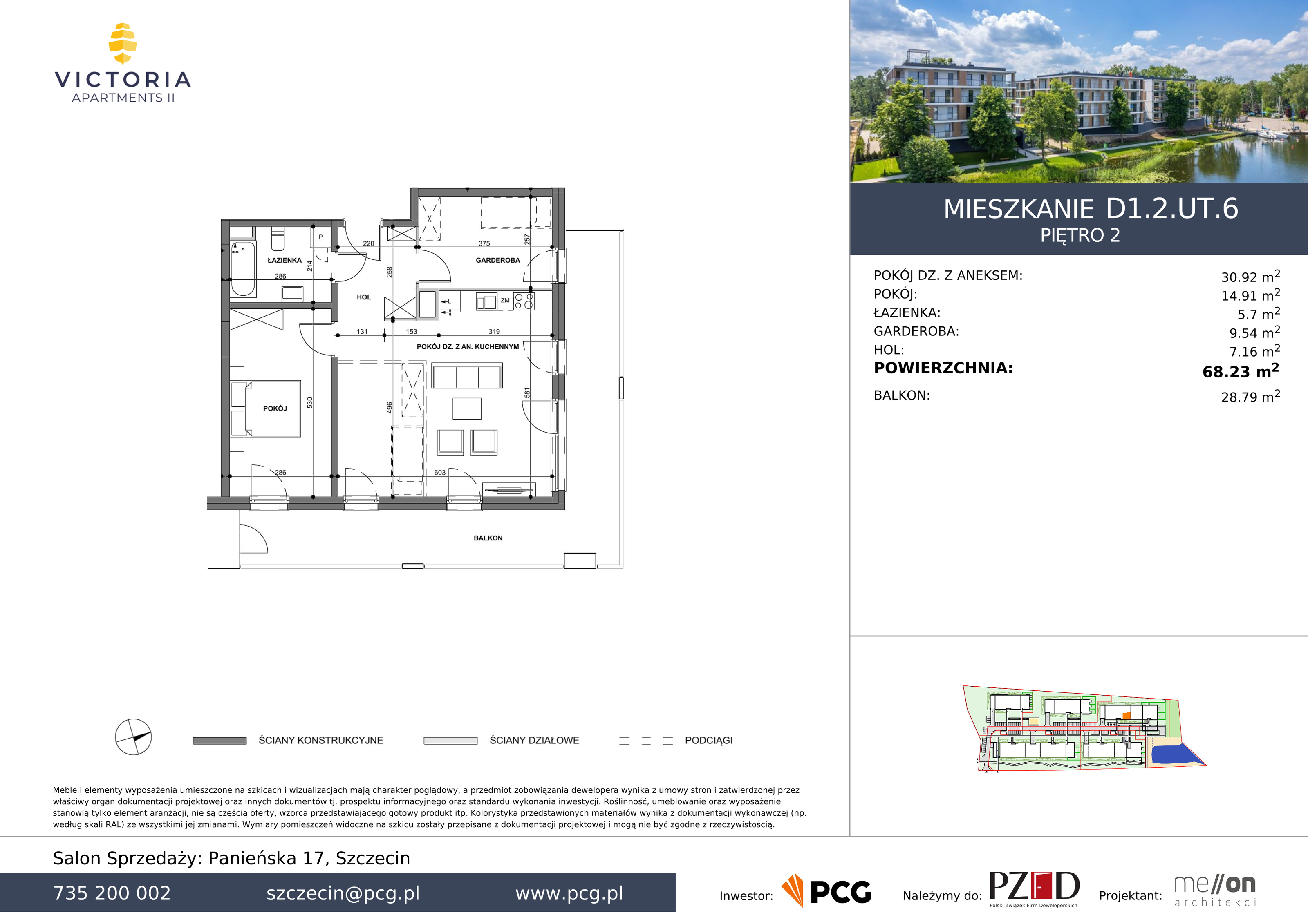 Apartament 68,23 m², piętro 2, oferta nr D1.2.UT.6, Victoria Apartments II, Szczecin, Prawobrzeże, Dąbie, ul. Przestrzenna-idx