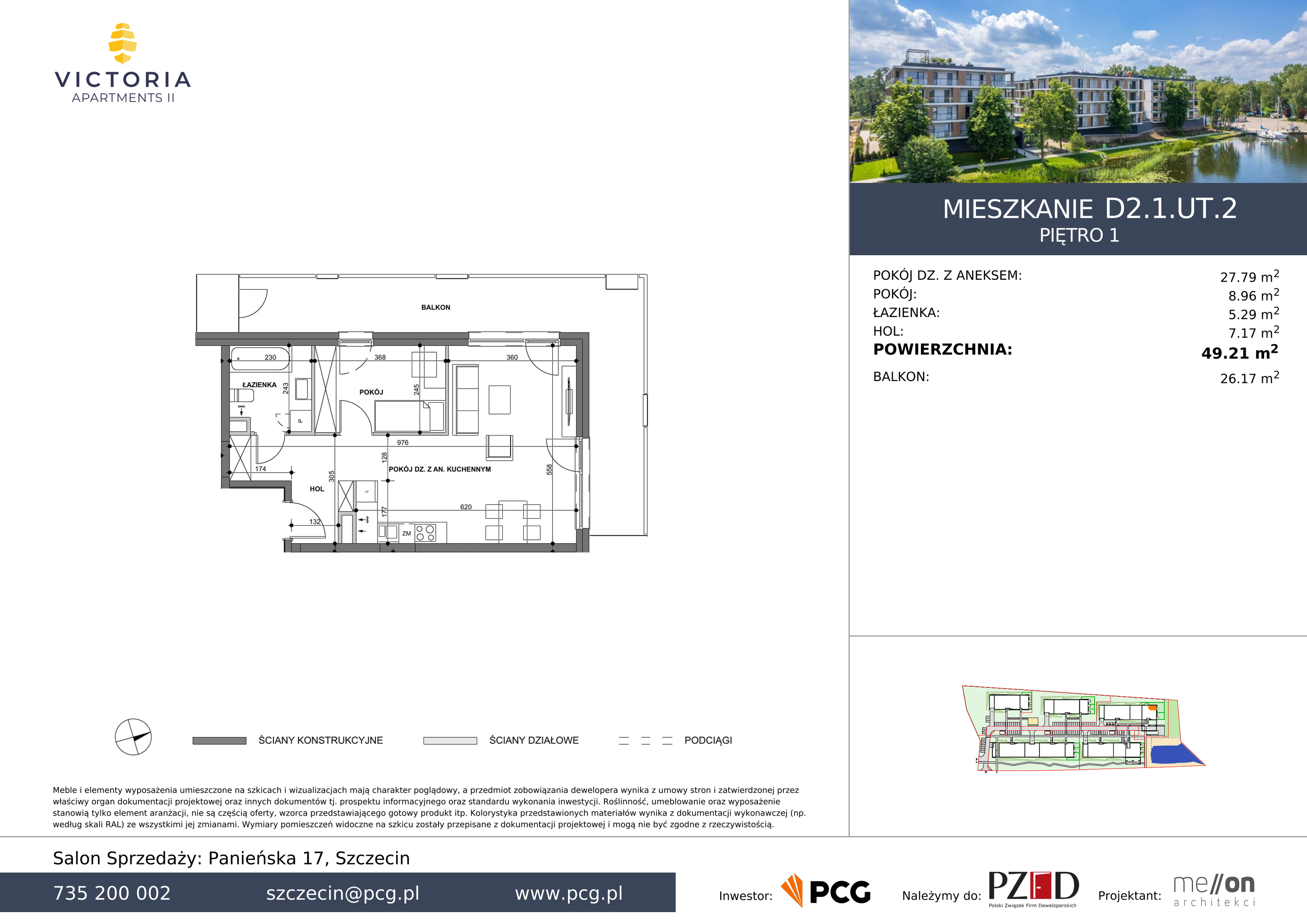 Apartament 49,21 m², piętro 1, oferta nr D2.1.UT.2, Victoria Apartments II, Szczecin, Prawobrzeże, Dąbie, ul. Przestrzenna-idx