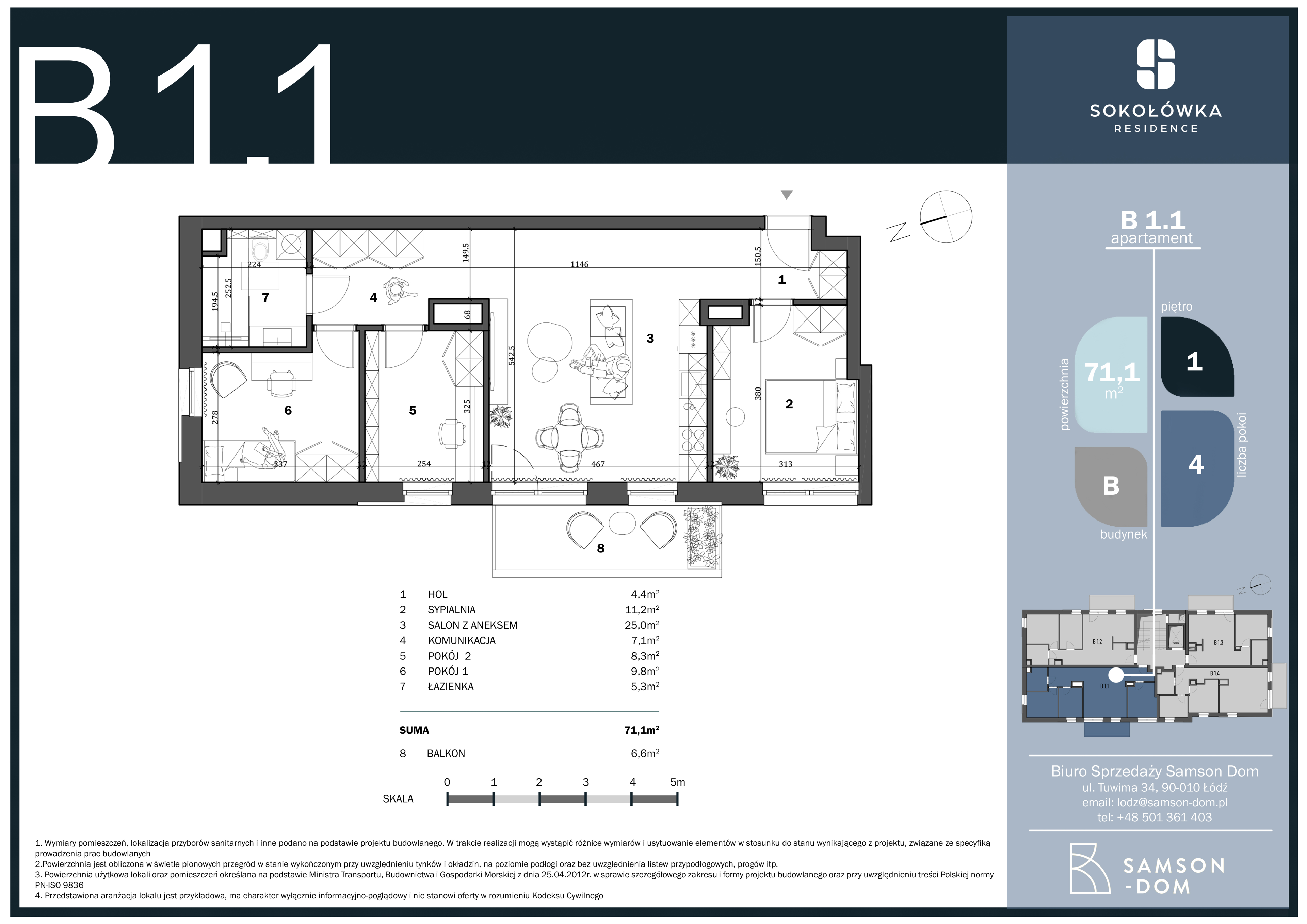 Mieszkanie 71,10 m², piętro 1, oferta nr B1.1, Sokołówka Residence, Łódź, Bałuty, Julianów, ul. św. Teresy od Dzieciątka Jezus-idx