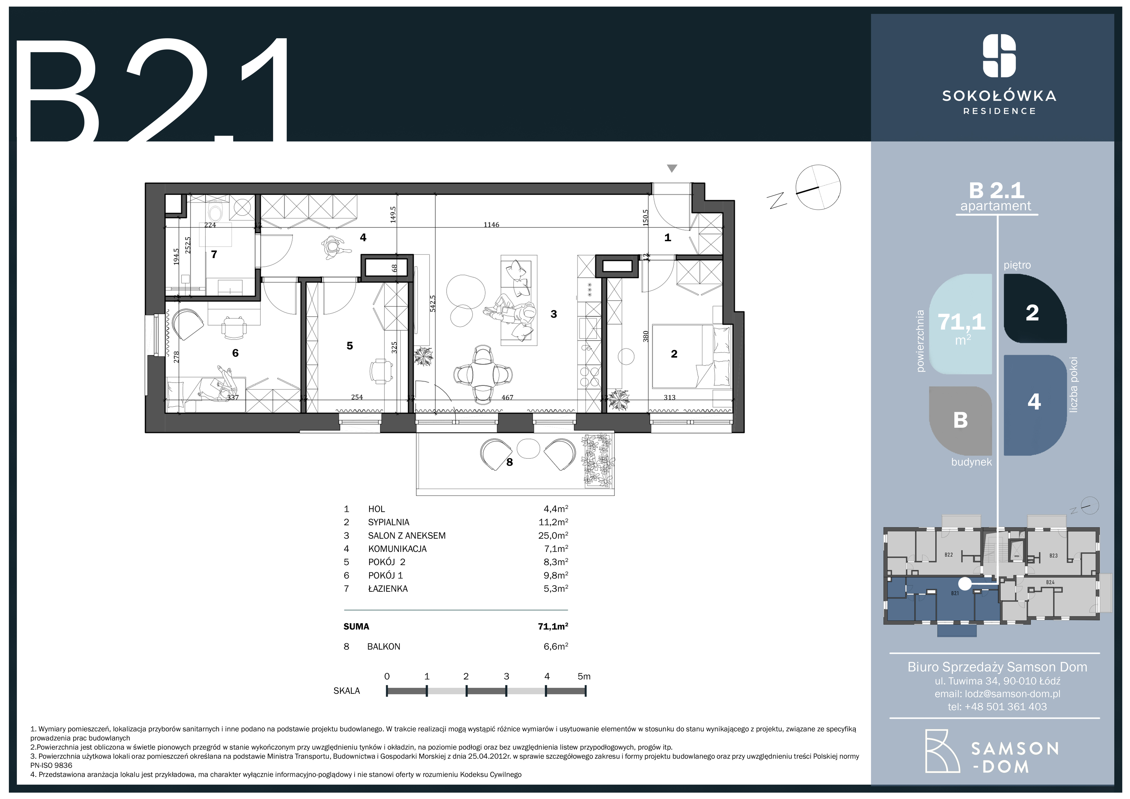 Mieszkanie 71,10 m², piętro 2, oferta nr B2.1, Sokołówka Residence, Łódź, Bałuty, Julianów, ul. św. Teresy od Dzieciątka Jezus-idx