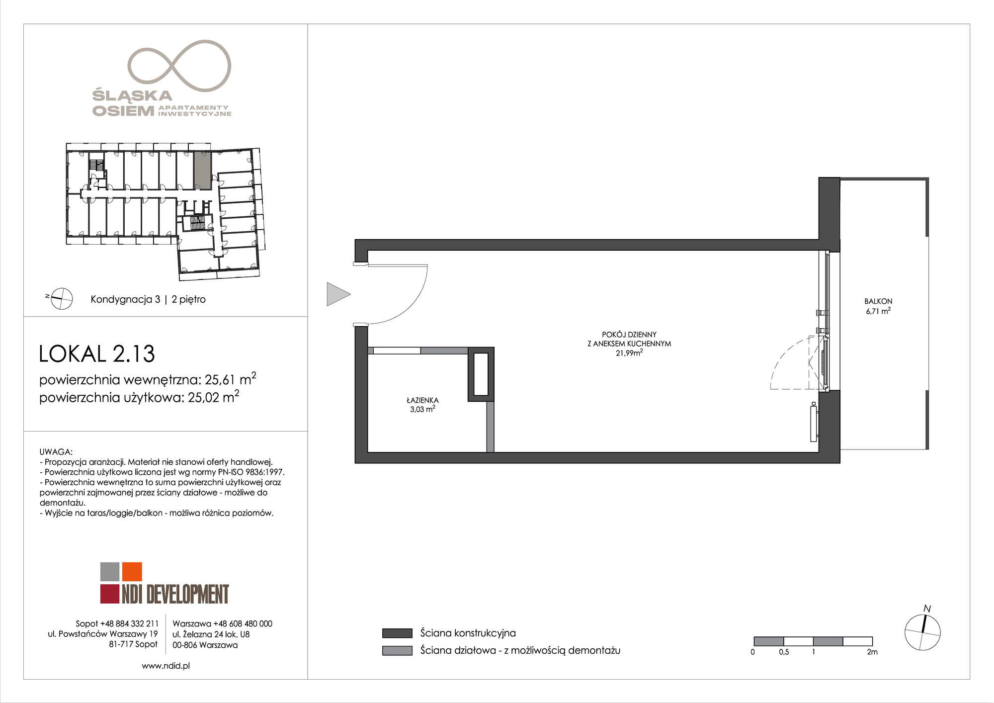 Apartament inwestycyjny 25,61 m², piętro 2, oferta nr 2.13, Śląska Osiem, Gdańsk, Przymorze, ul. Śląska 8-idx