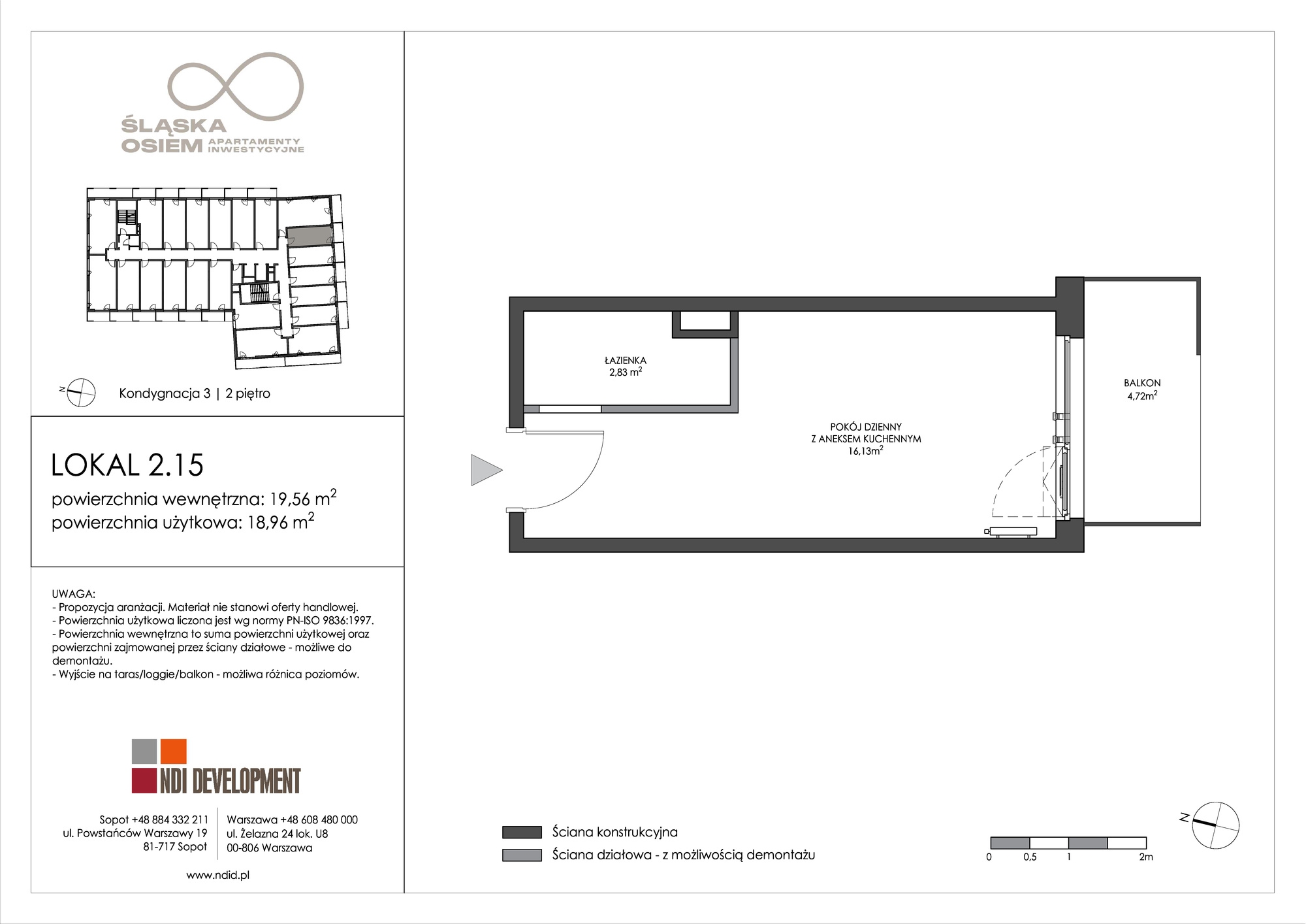 Apartament inwestycyjny 19,56 m², piętro 2, oferta nr 2.15, Śląska Osiem, Gdańsk, Przymorze, ul. Śląska 8-idx