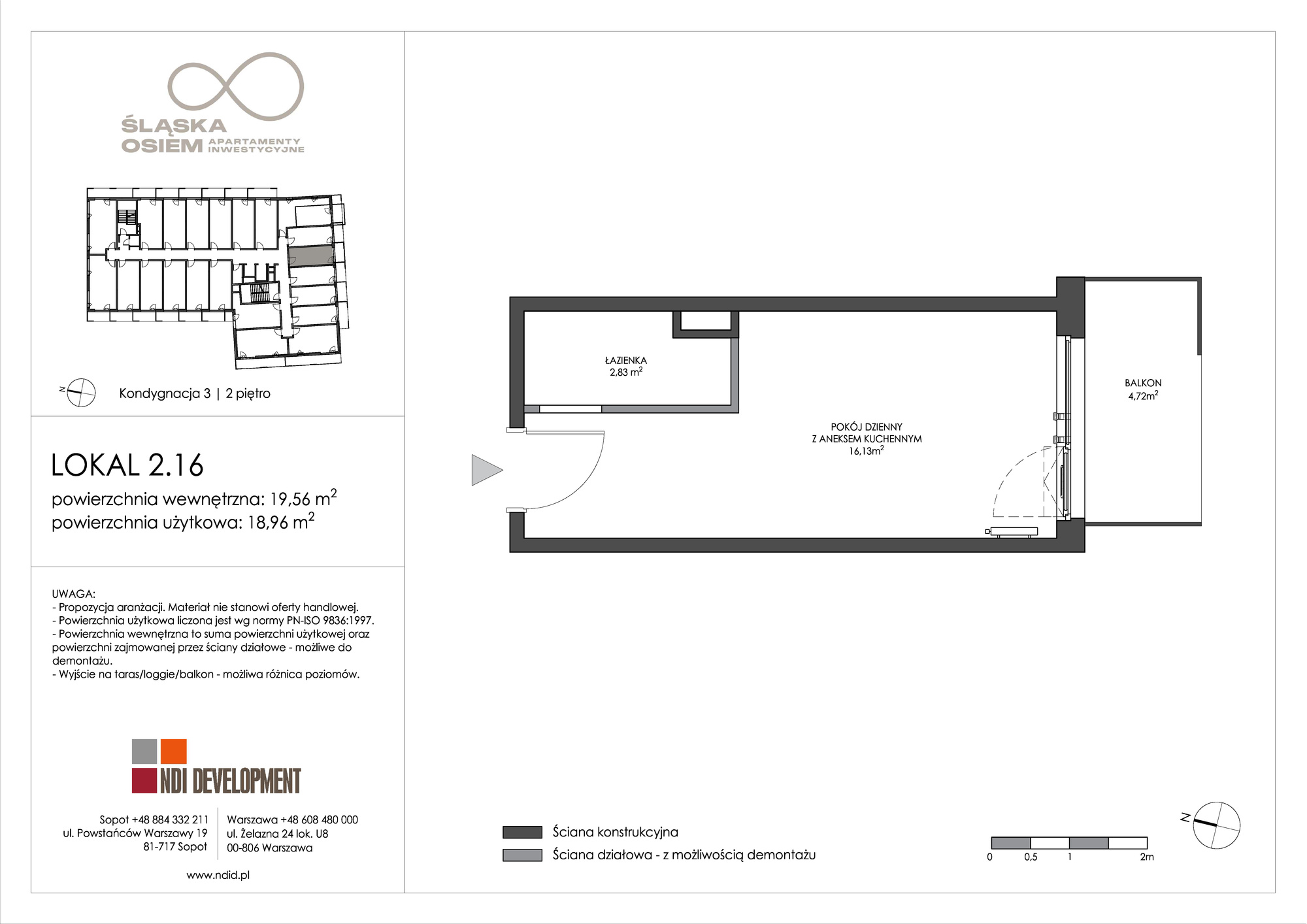 Apartament inwestycyjny 19,56 m², piętro 2, oferta nr 2.16, Śląska Osiem, Gdańsk, Przymorze, ul. Śląska 8-idx