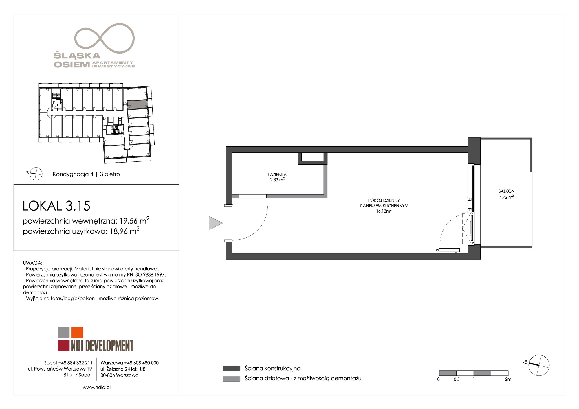 Apartament inwestycyjny 19,56 m², piętro 3, oferta nr 3.15, Śląska Osiem, Gdańsk, Przymorze, ul. Śląska 8-idx