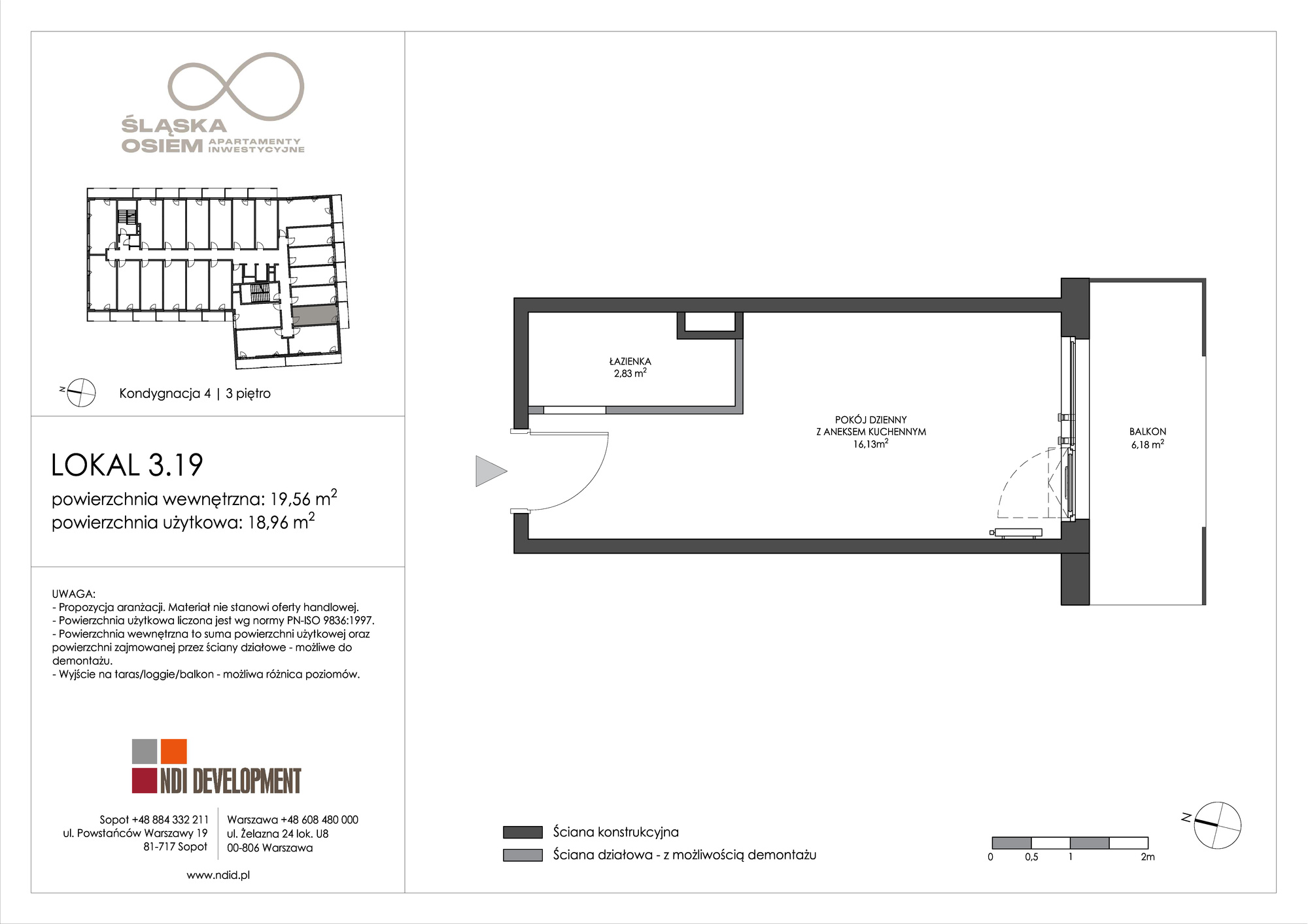 Apartament inwestycyjny 19,56 m², piętro 3, oferta nr 3.19, Śląska Osiem, Gdańsk, Przymorze, ul. Śląska 8-idx