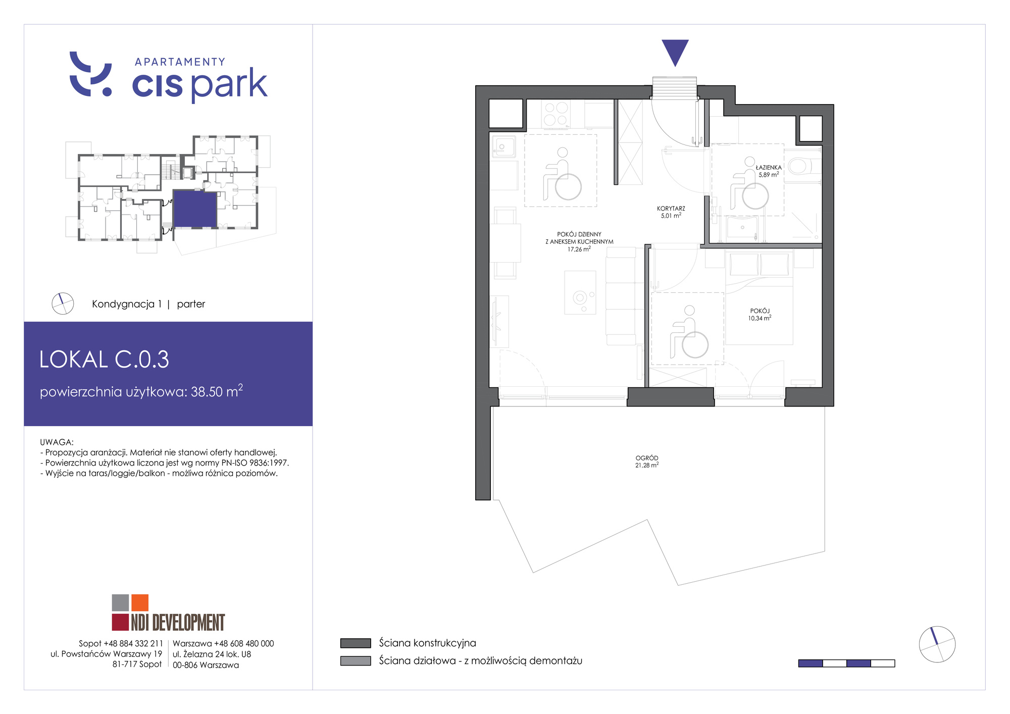 Mieszkanie 38,50 m², parter, oferta nr C.0.3, Apartamenty Cis Park, Gdynia, Pustki Cisowskie-Demptowo, Pustki Cisowskie, ul. Chabrowa-idx