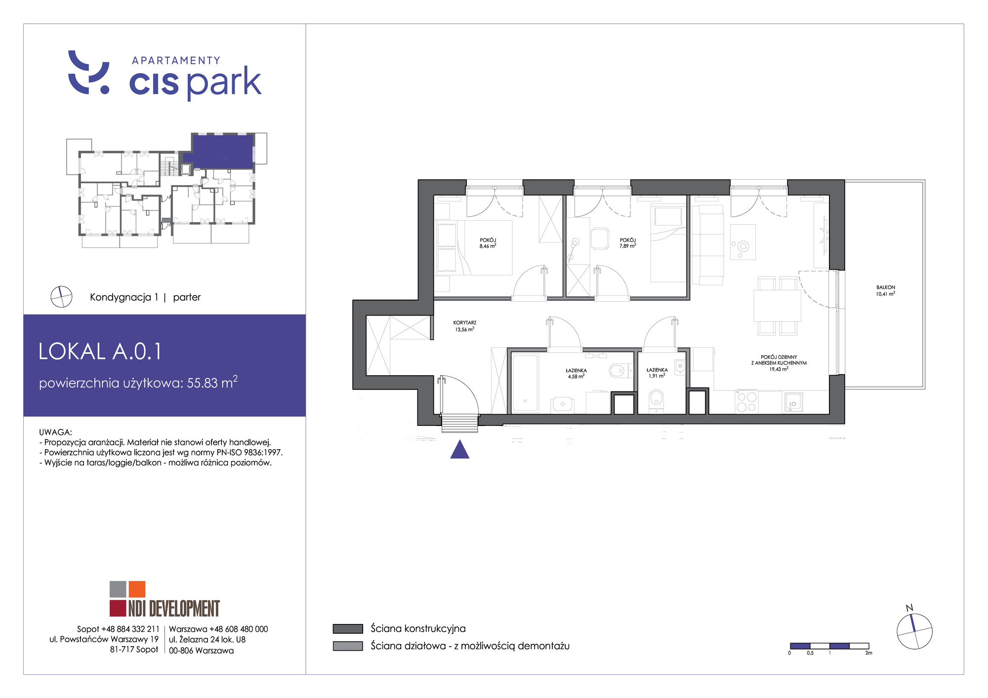 Mieszkanie 55,83 m², parter, oferta nr A.0.1, Apartamenty Cis Park, Gdynia, Pustki Cisowskie-Demptowo, Pustki Cisowskie, ul. Chabrowa-idx