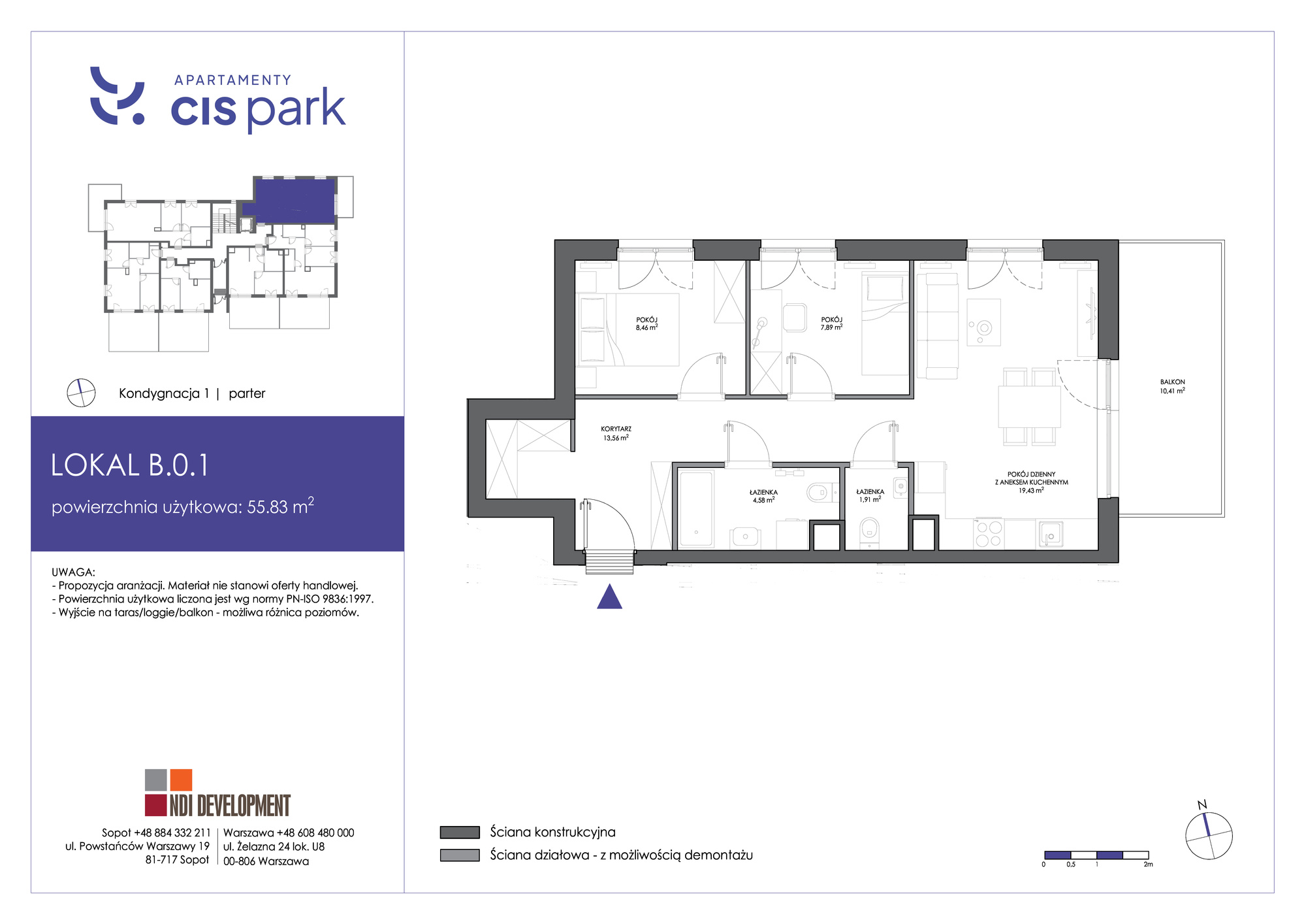 Mieszkanie 55,83 m², parter, oferta nr B.0.1, Apartamenty Cis Park, Gdynia, Pustki Cisowskie-Demptowo, Pustki Cisowskie, ul. Chabrowa-idx