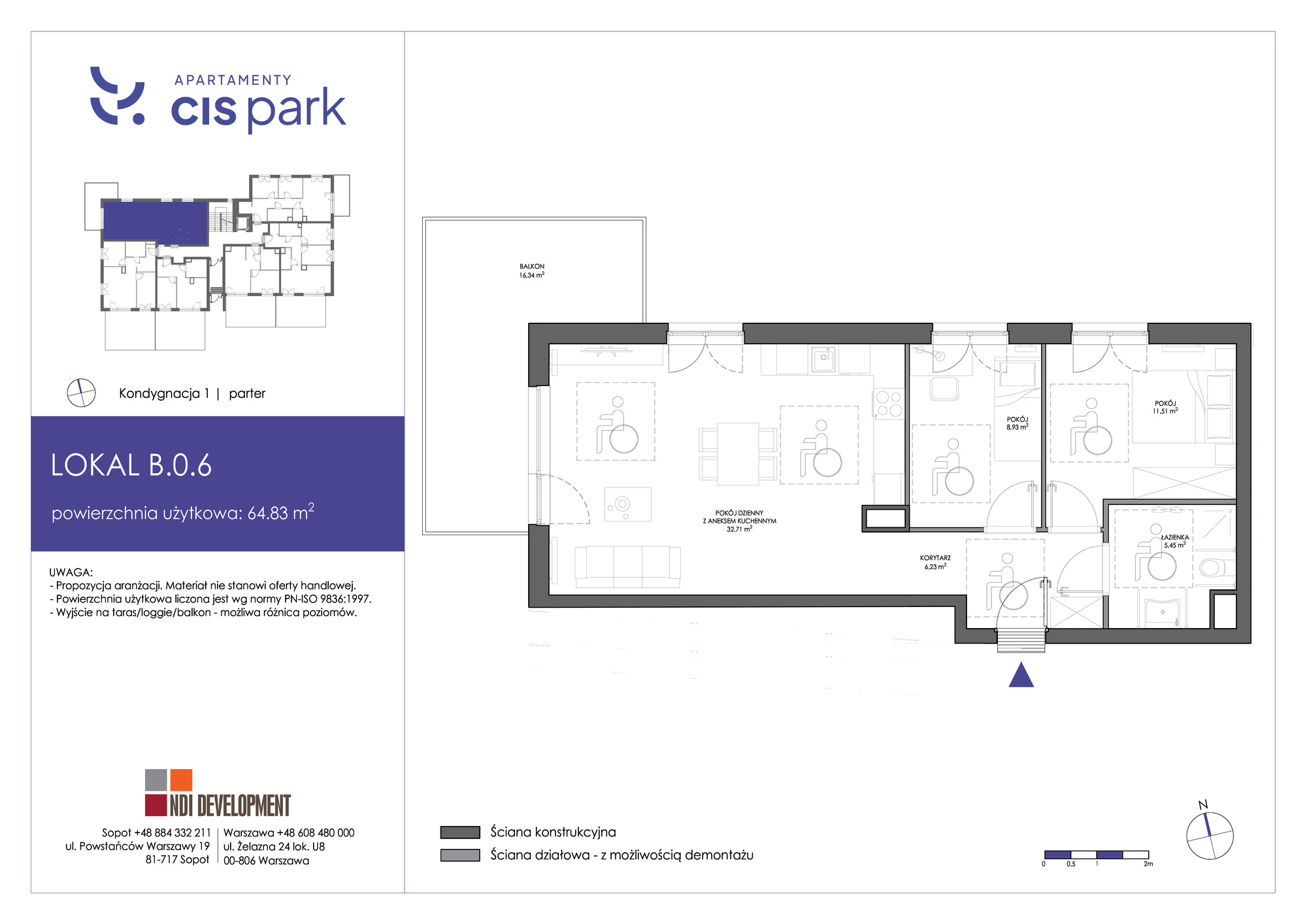 Mieszkanie 64,83 m², parter, oferta nr B.0.6, Apartamenty Cis Park, Gdynia, Pustki Cisowskie-Demptowo, Pustki Cisowskie, ul. Chabrowa-idx