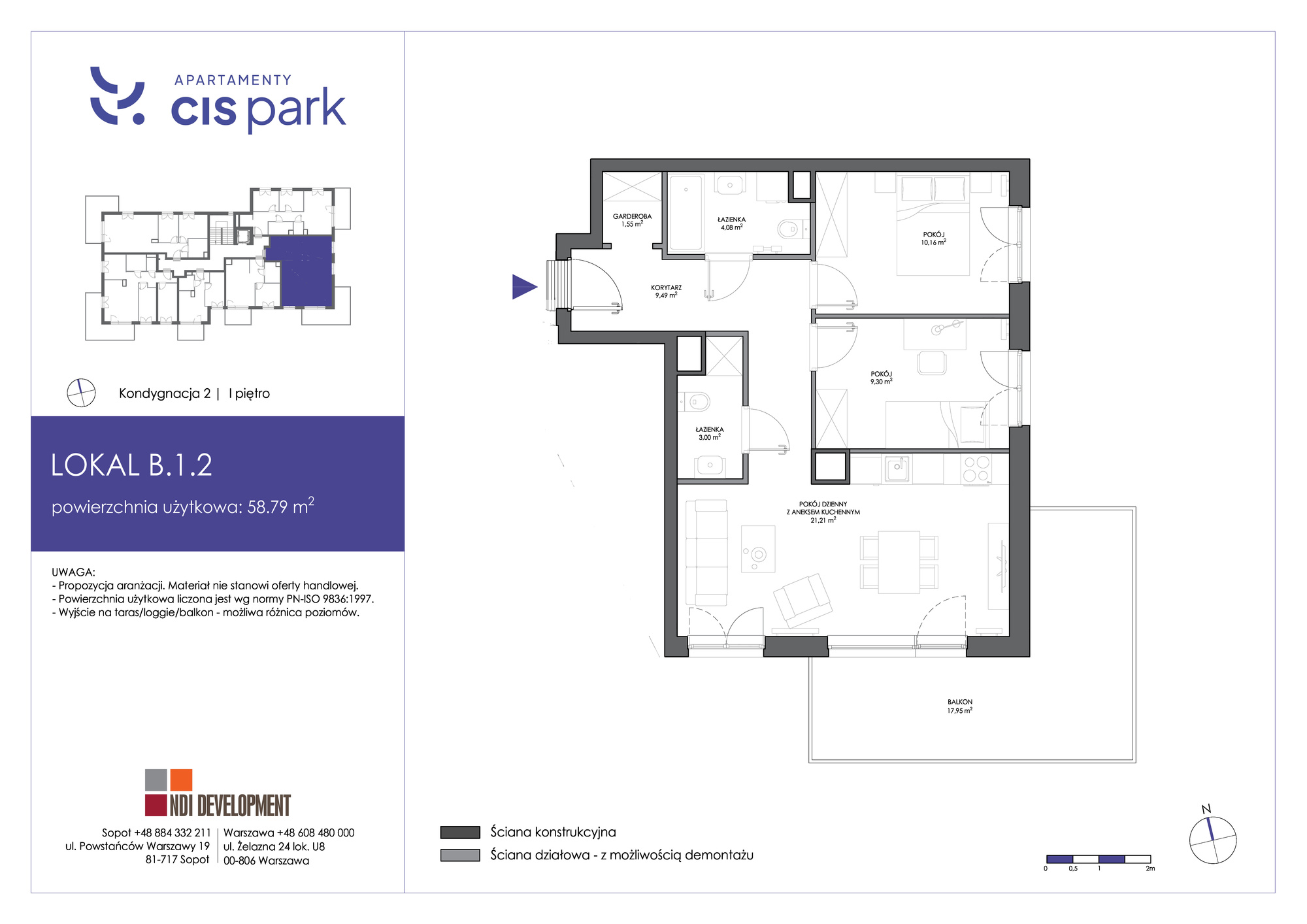 Mieszkanie 58,79 m², piętro 1, oferta nr B.1.2, Apartamenty Cis Park, Gdynia, Pustki Cisowskie-Demptowo, Pustki Cisowskie, ul. Chabrowa-idx