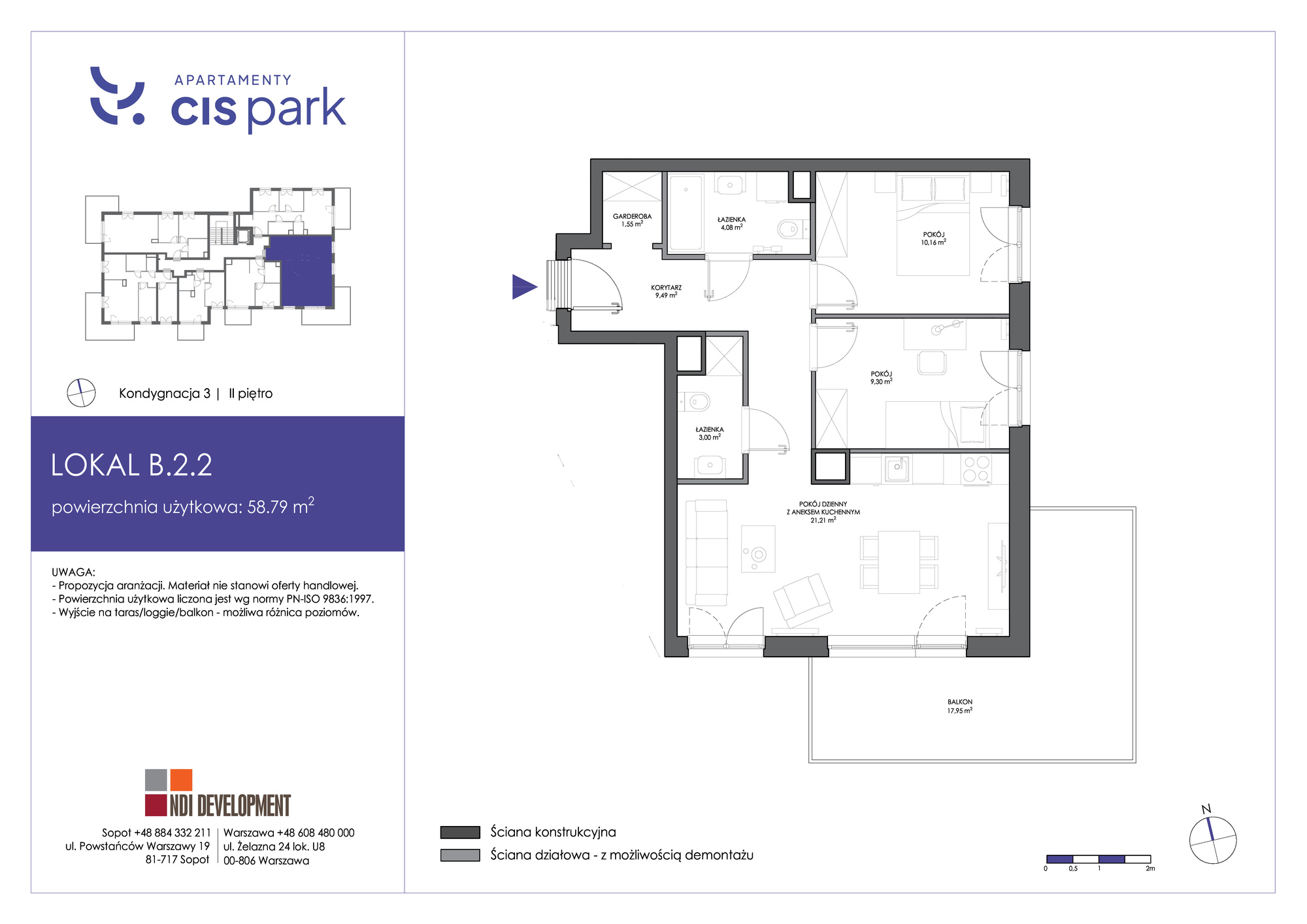 Mieszkanie 58,79 m², piętro 2, oferta nr B.2.2, Apartamenty Cis Park, Gdynia, Pustki Cisowskie-Demptowo, Pustki Cisowskie, ul. Chabrowa-idx